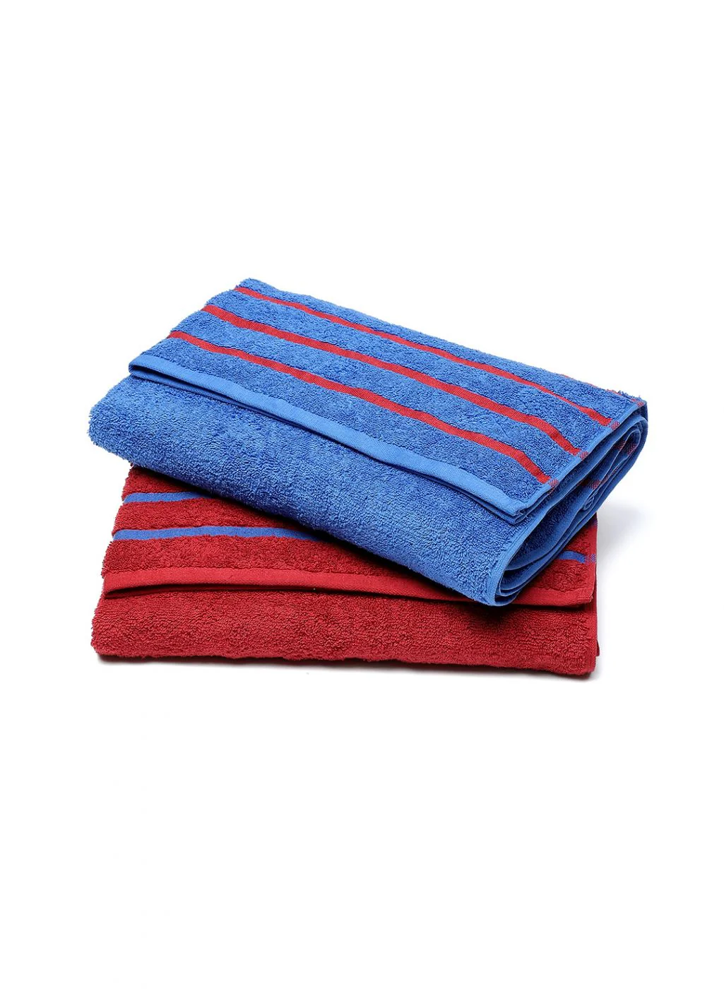Red & Blue Cotton 525 GSM Bath Towel (Pack of 2) - Image 2