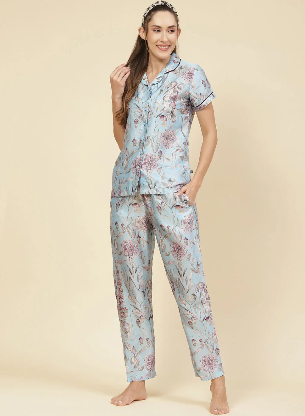 Women Aqua Blue Printed Lower Set - Image 2