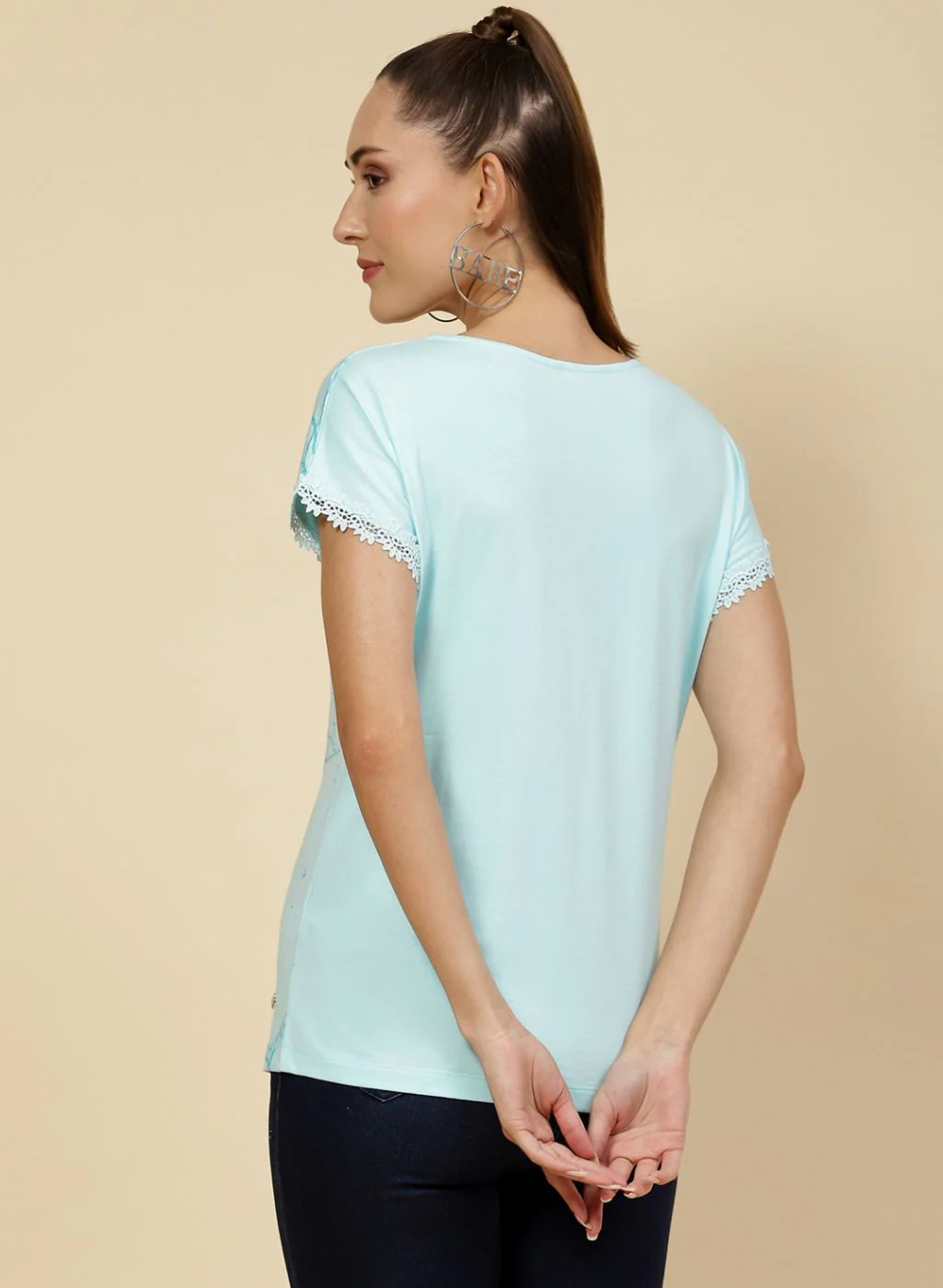 Women Aqua Blue Printed Top - Image 5