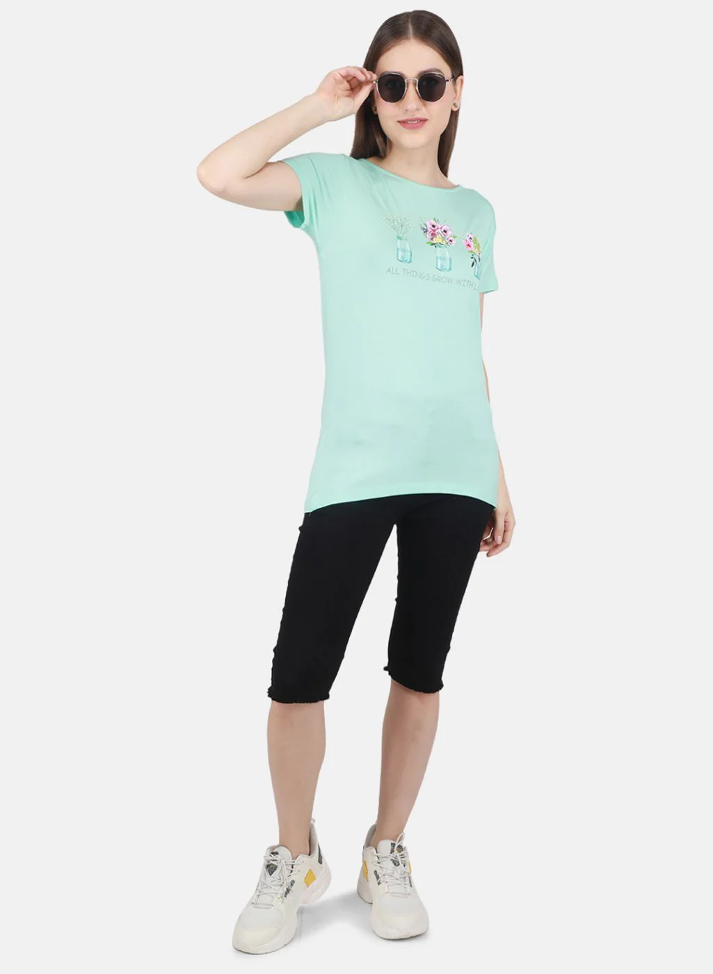 Women Aqua Blue Printed Top - Image 2