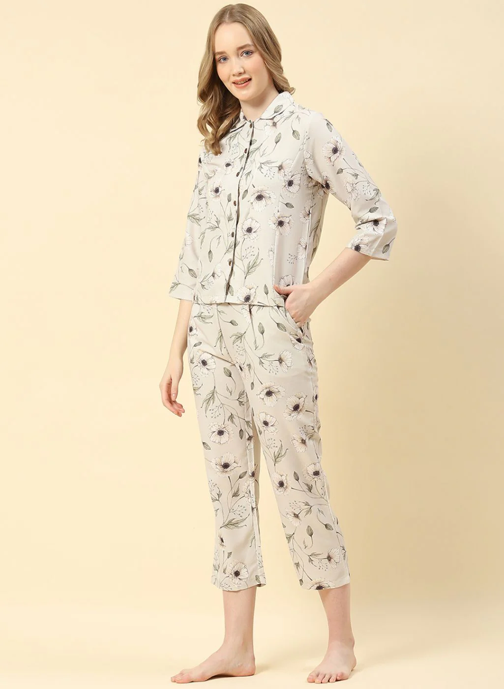 Women Beige Printed CoordiNAte Set - Image 2