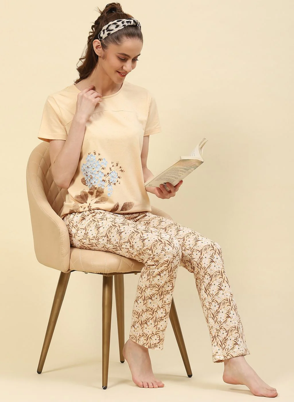 Women Beige Printed Lower Set - Image 5