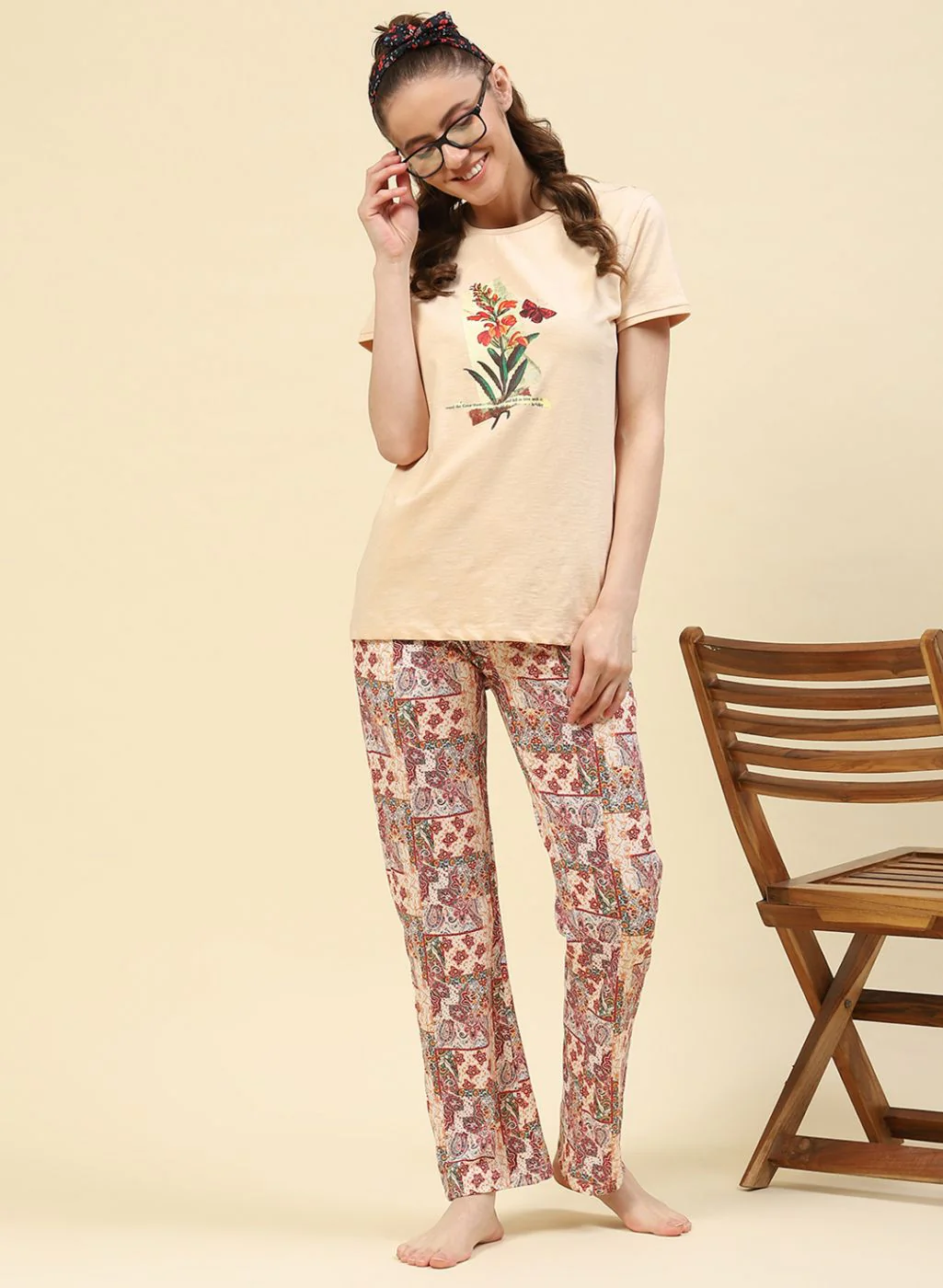 Women Beige Printed Lower Set - Image 5