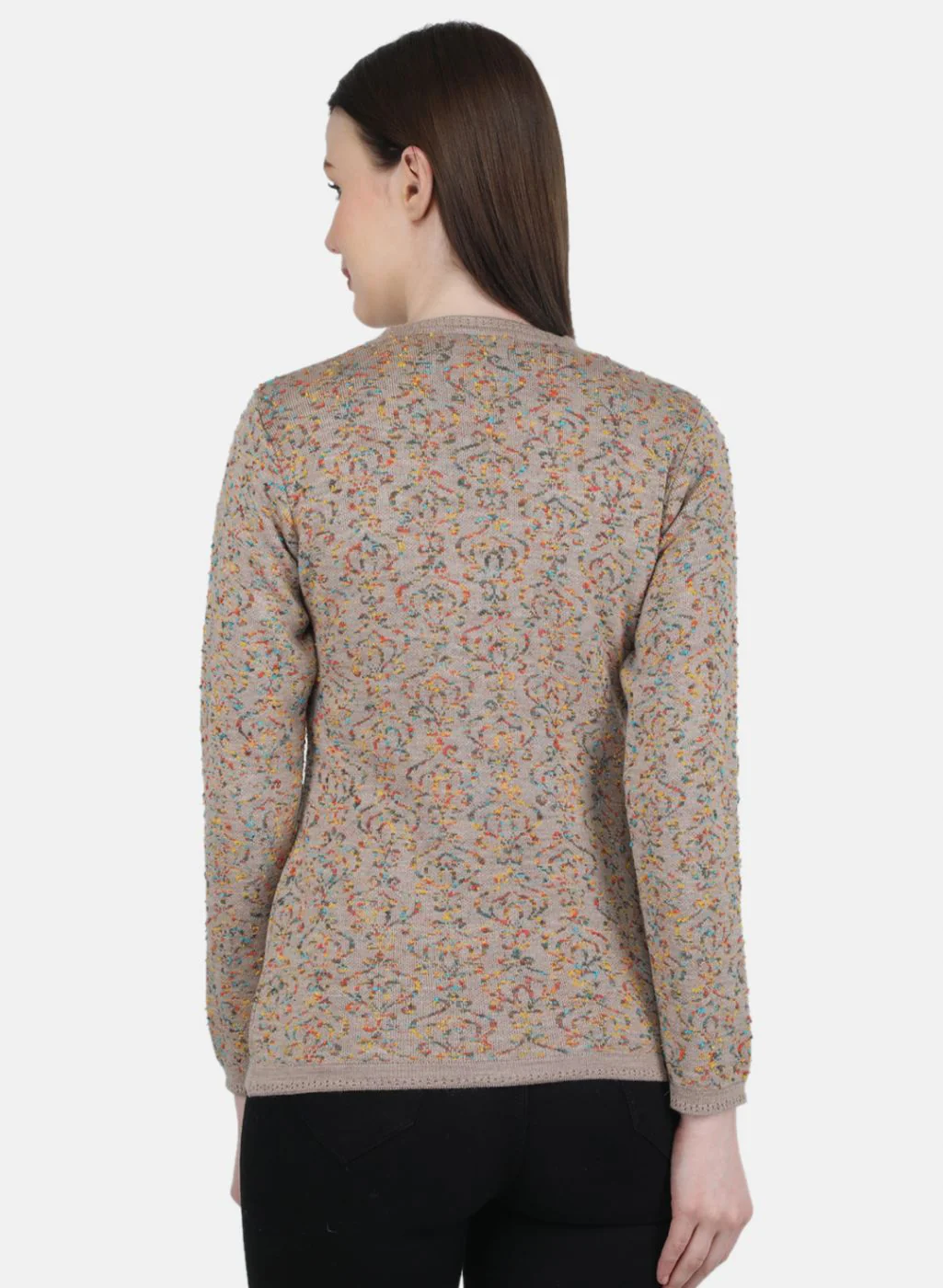 Women Beige Self Design Cardigan - Image 3