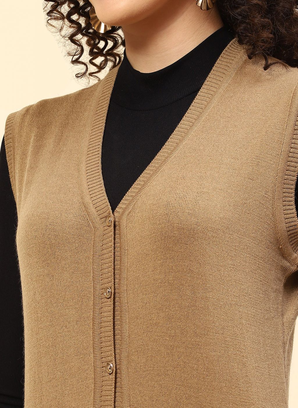 Women Beige Solid Wool blend Cardigan - Image 6