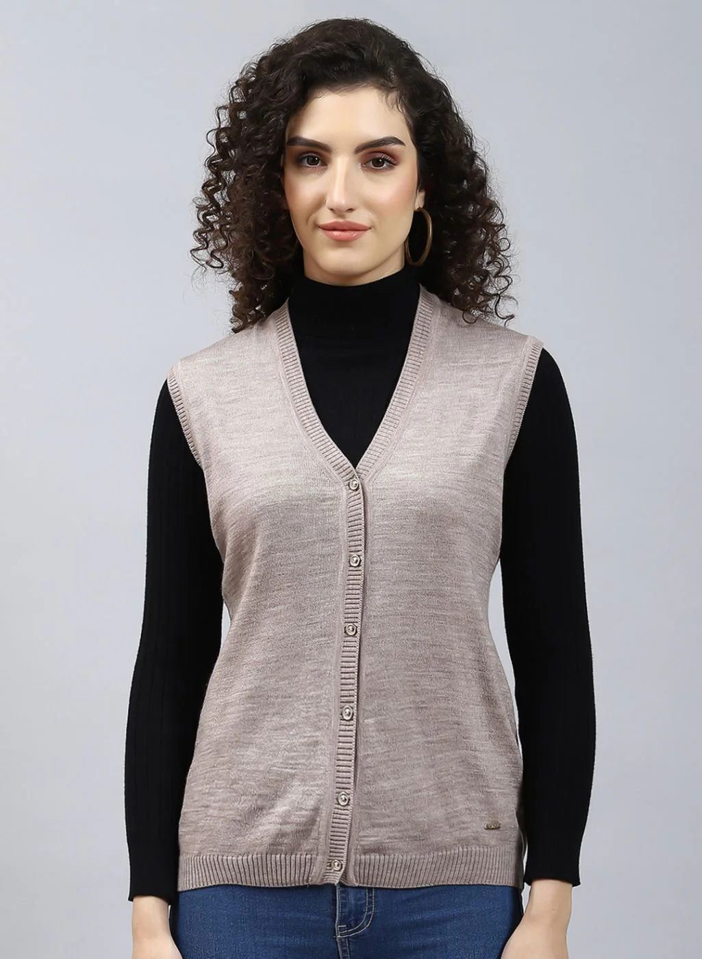 Women Beige Solid Wool blend Cardigan - Image 2