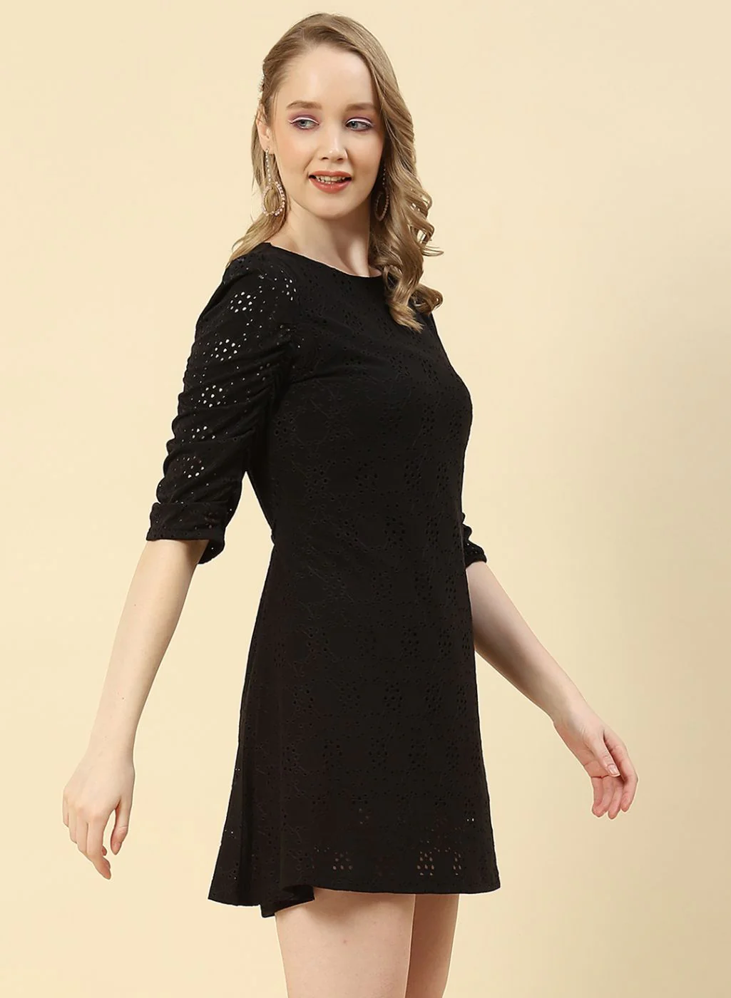 Women Black Jaquard Dress - Image 3