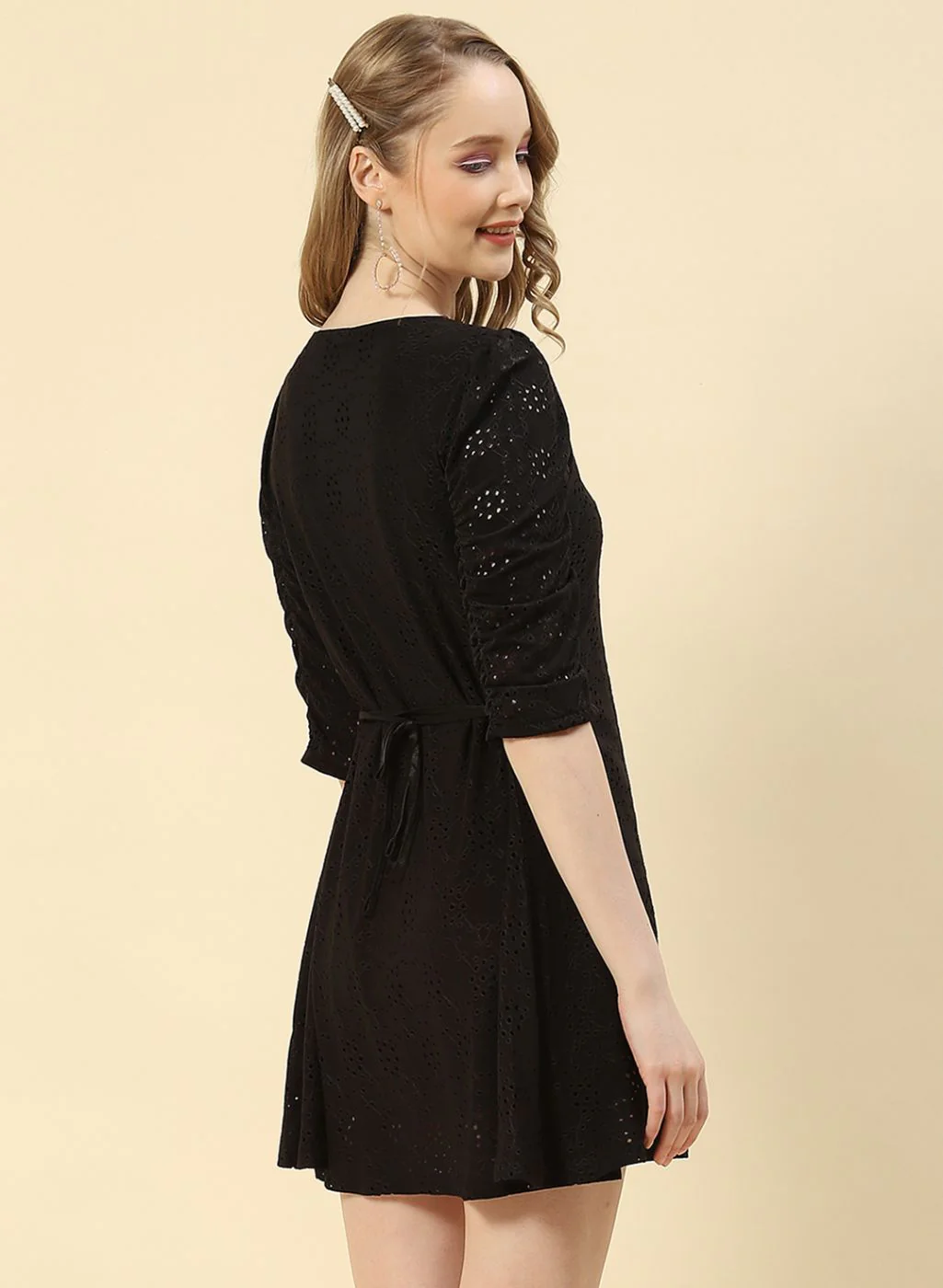 Women Black Jaquard Dress - Image 4