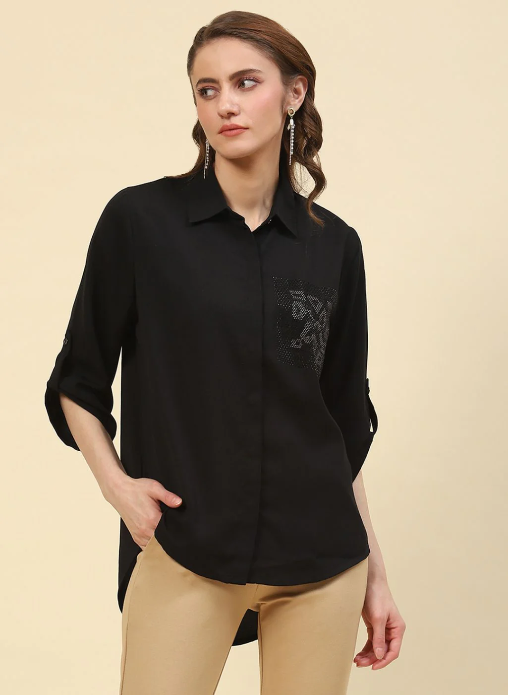 Women Black Plain Top - Image 2