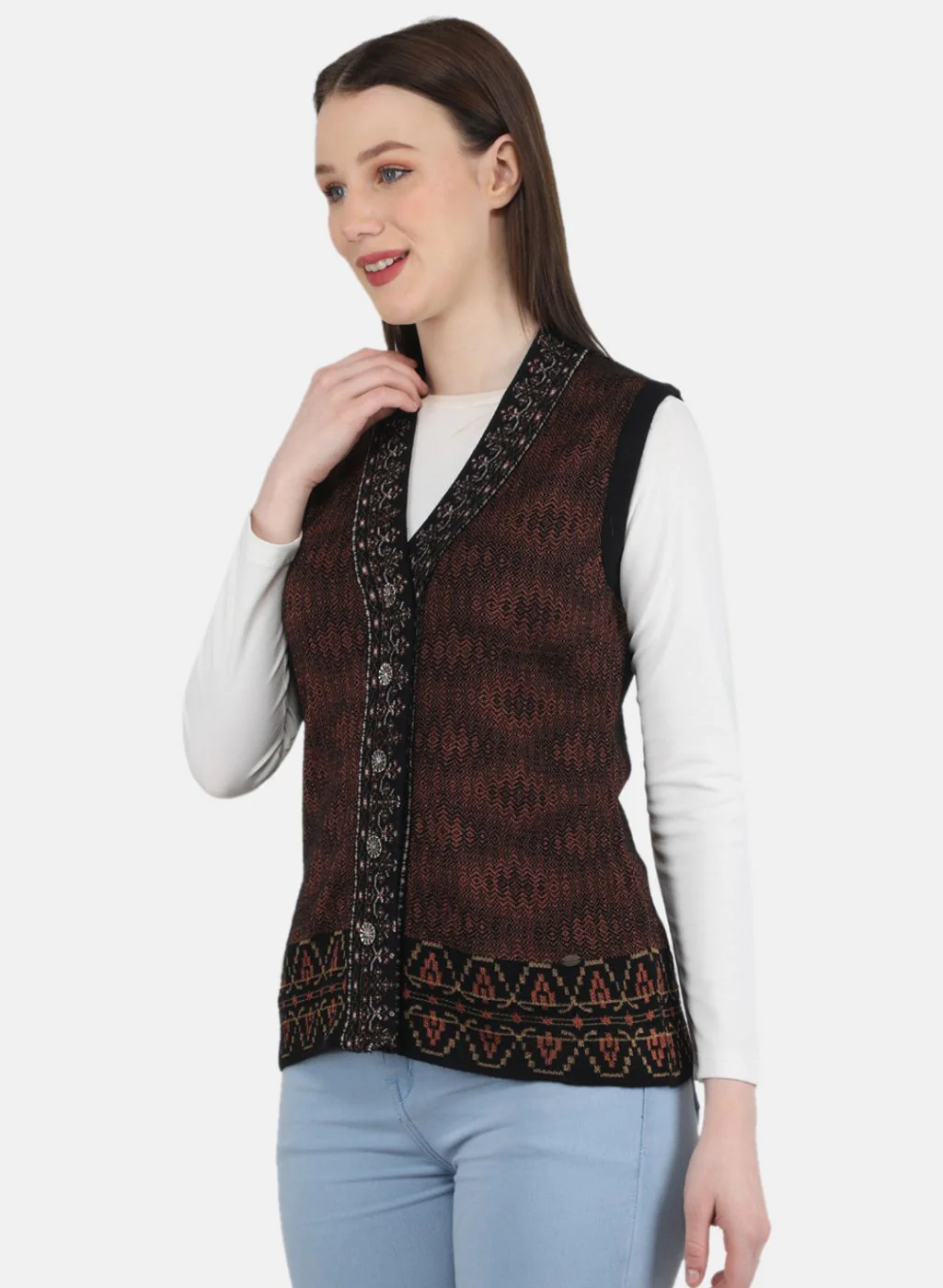 Women Black Self Design Cardigan - Image 2