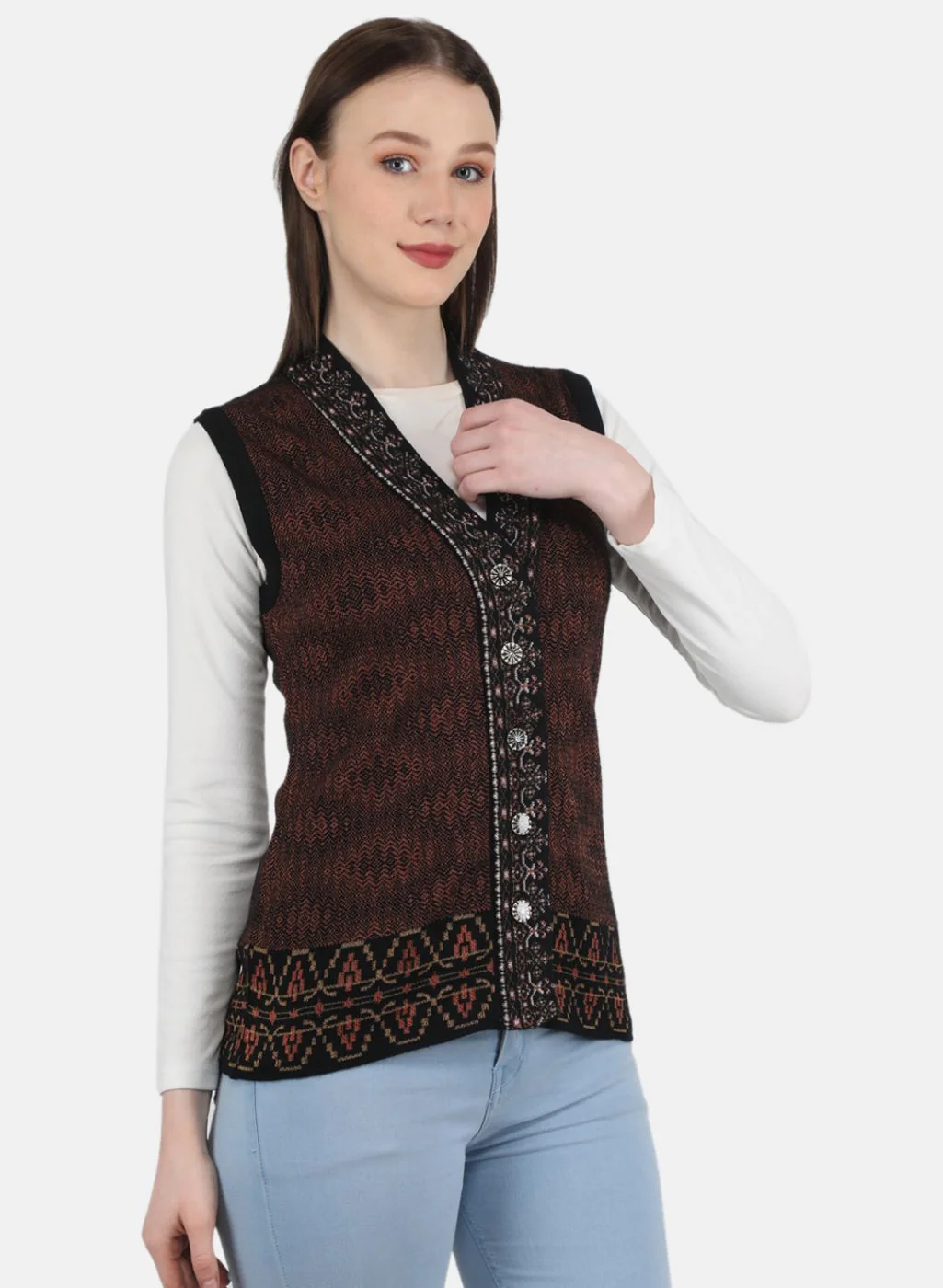 Women Black Self Design Cardigan - Image 6