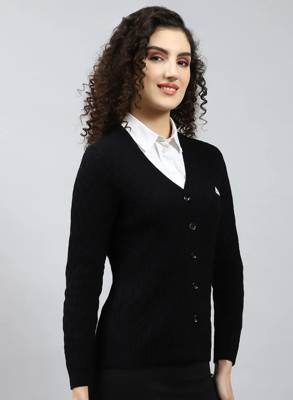 Women Black Self Design Wool blend Cardigan - Image 4