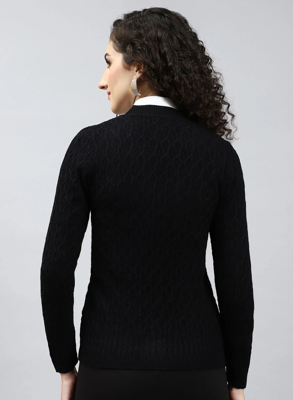 Women Black Self Design Wool blend Cardigan - Image 5