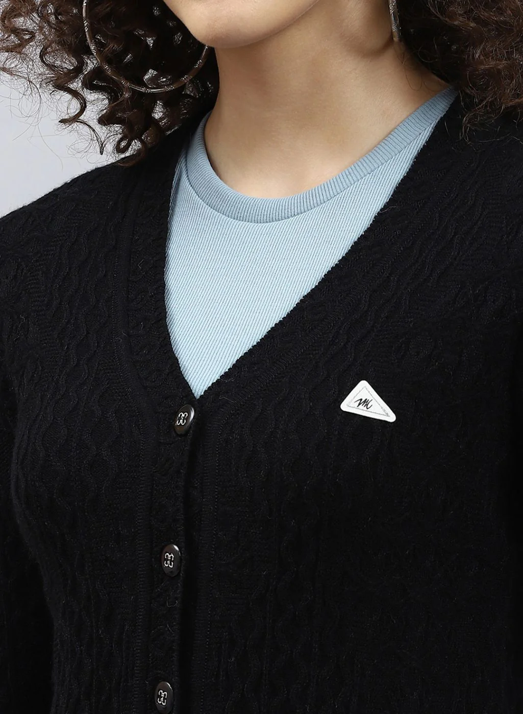 Women Black Self Design Wool blend Cardigan - Image 6