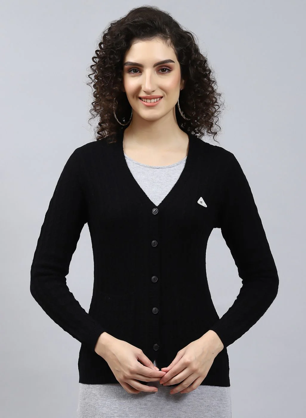 Women Black Self Design Wool blend Cardigan - Image 2