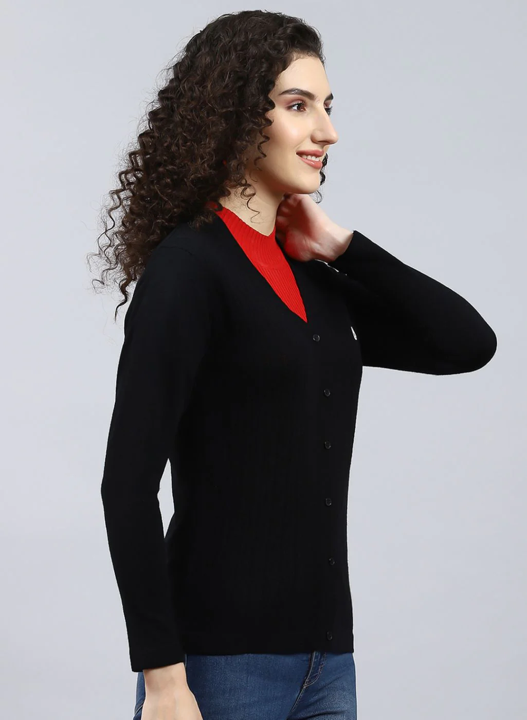 Women Black Self Design Wool blend Cardigan - Image 4