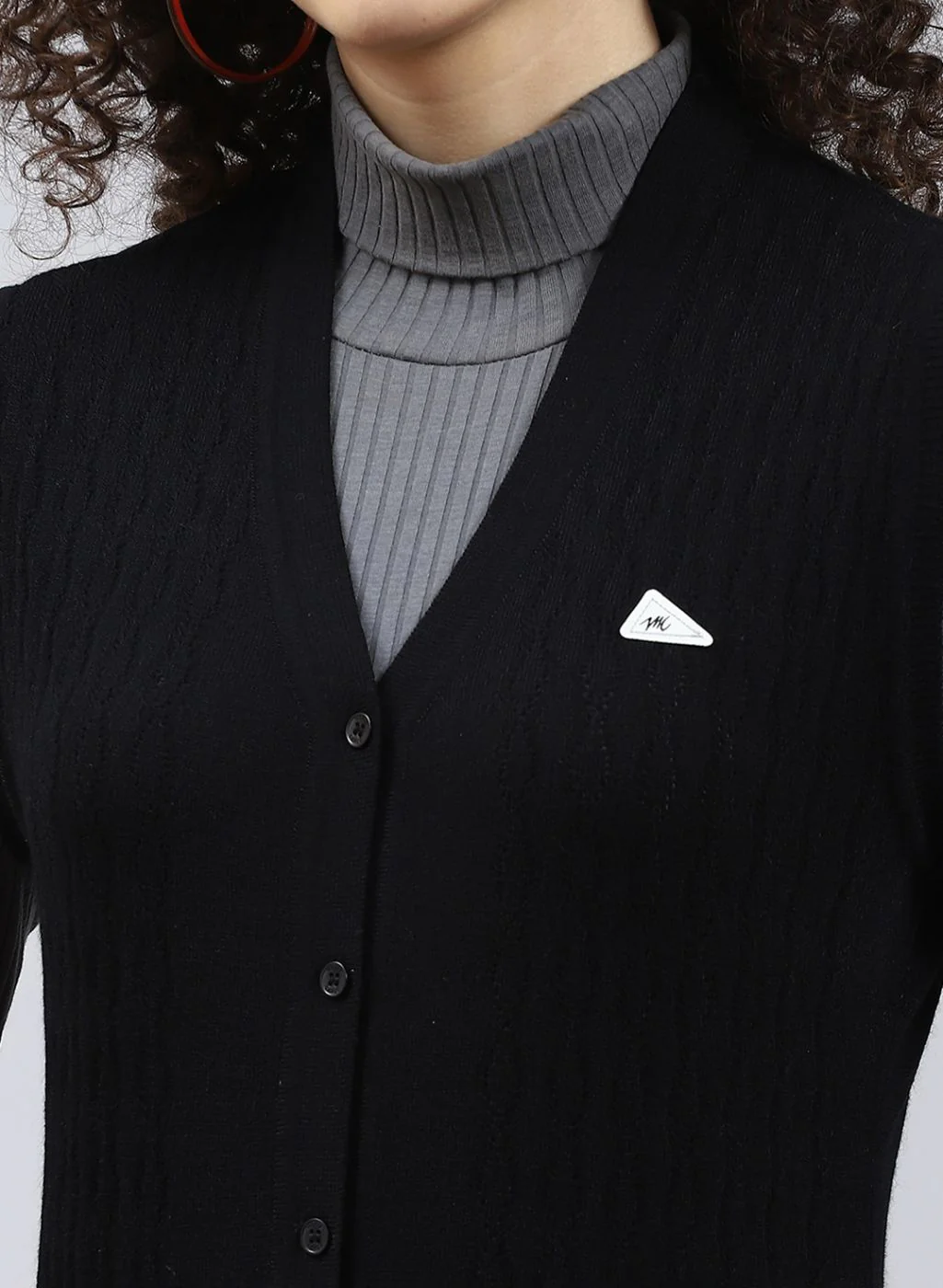 Women Black Self Design Wool blend Cardigan - Image 6