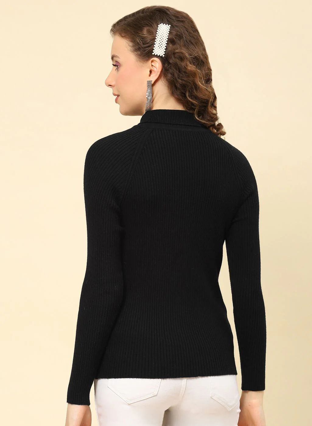 Women Black Solid Blend wool Sceavy - Image 5
