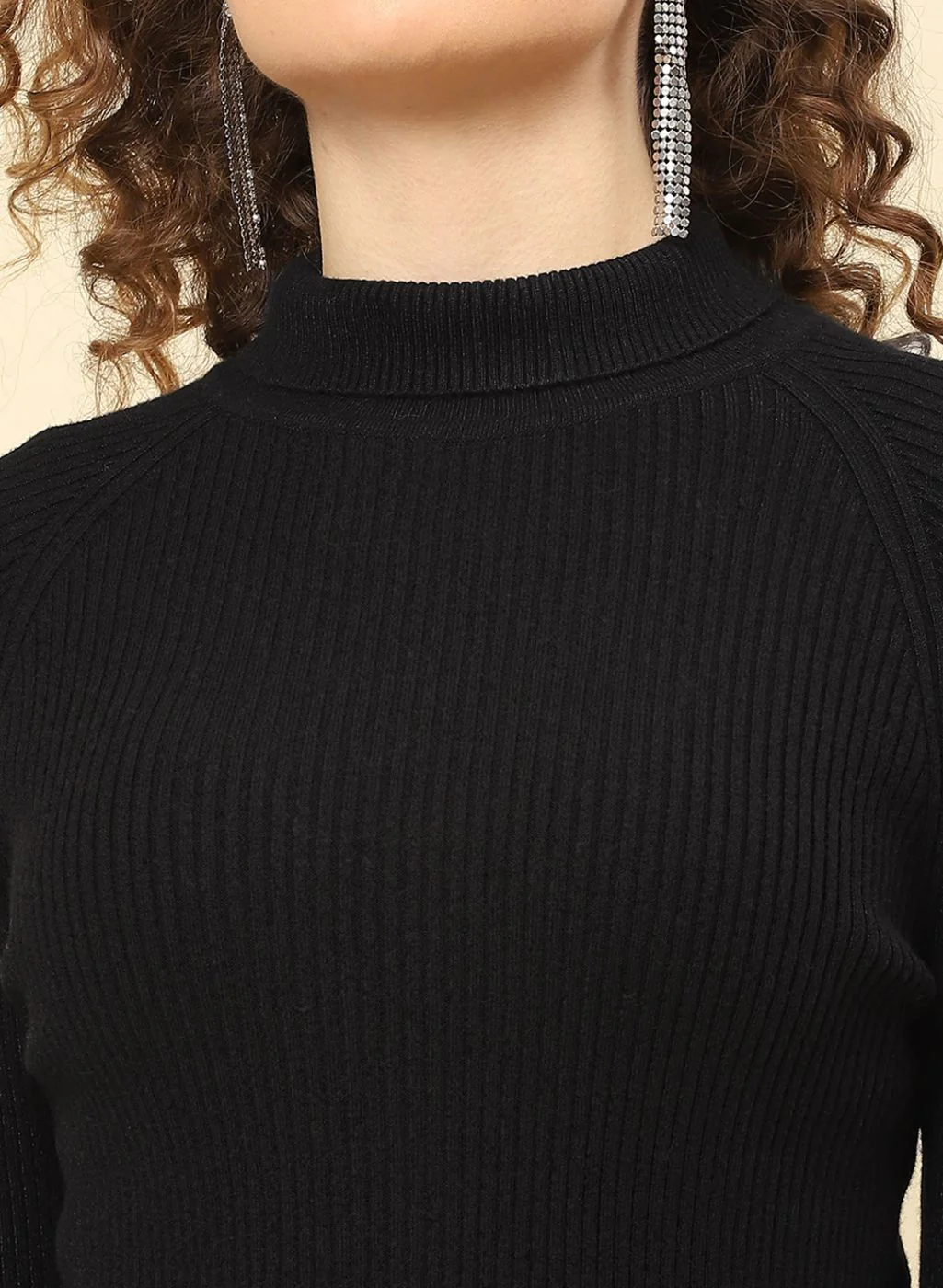 Women Black Solid Blend wool Sceavy - Image 6
