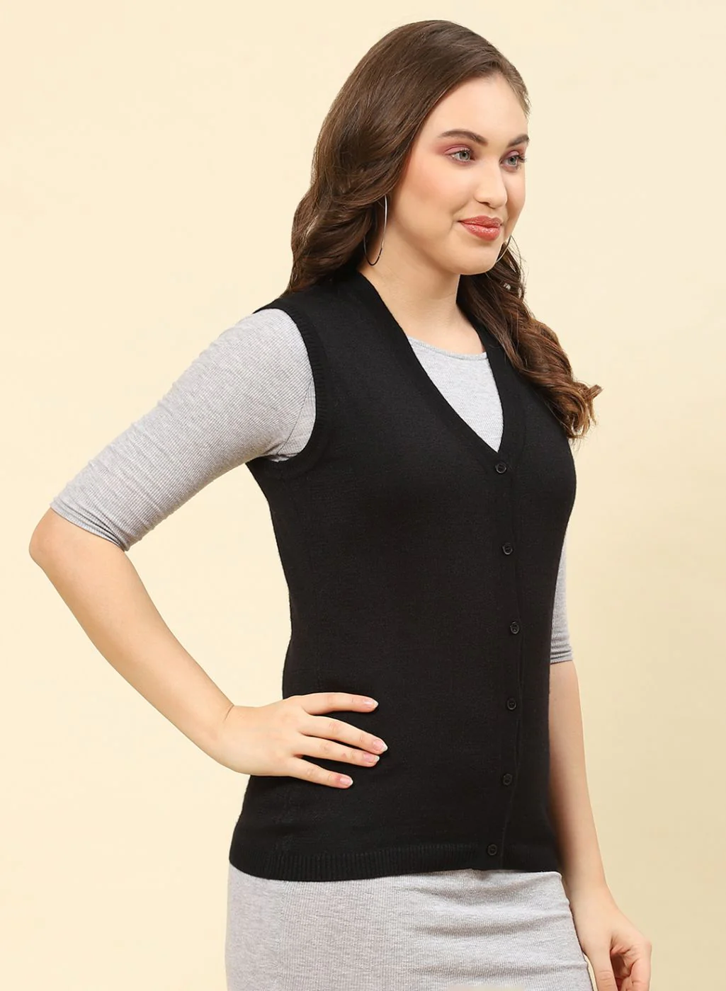 Women Black Solid Modal Nylone Cardigan - Image 4