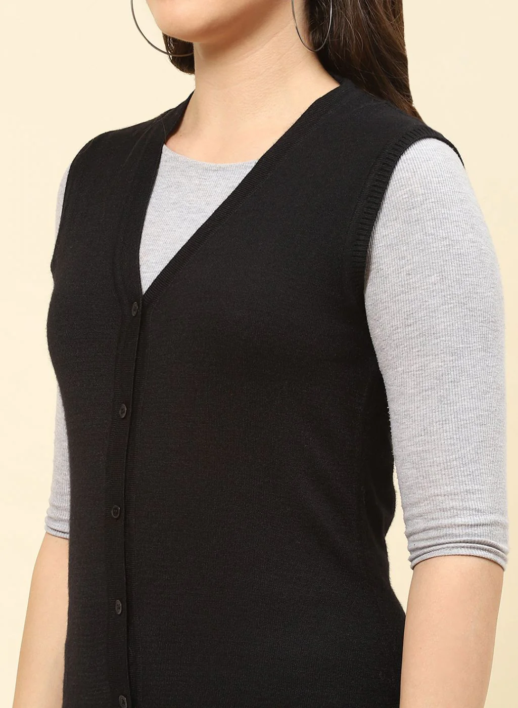 Women Black Solid Modal Nylone Cardigan - Image 6