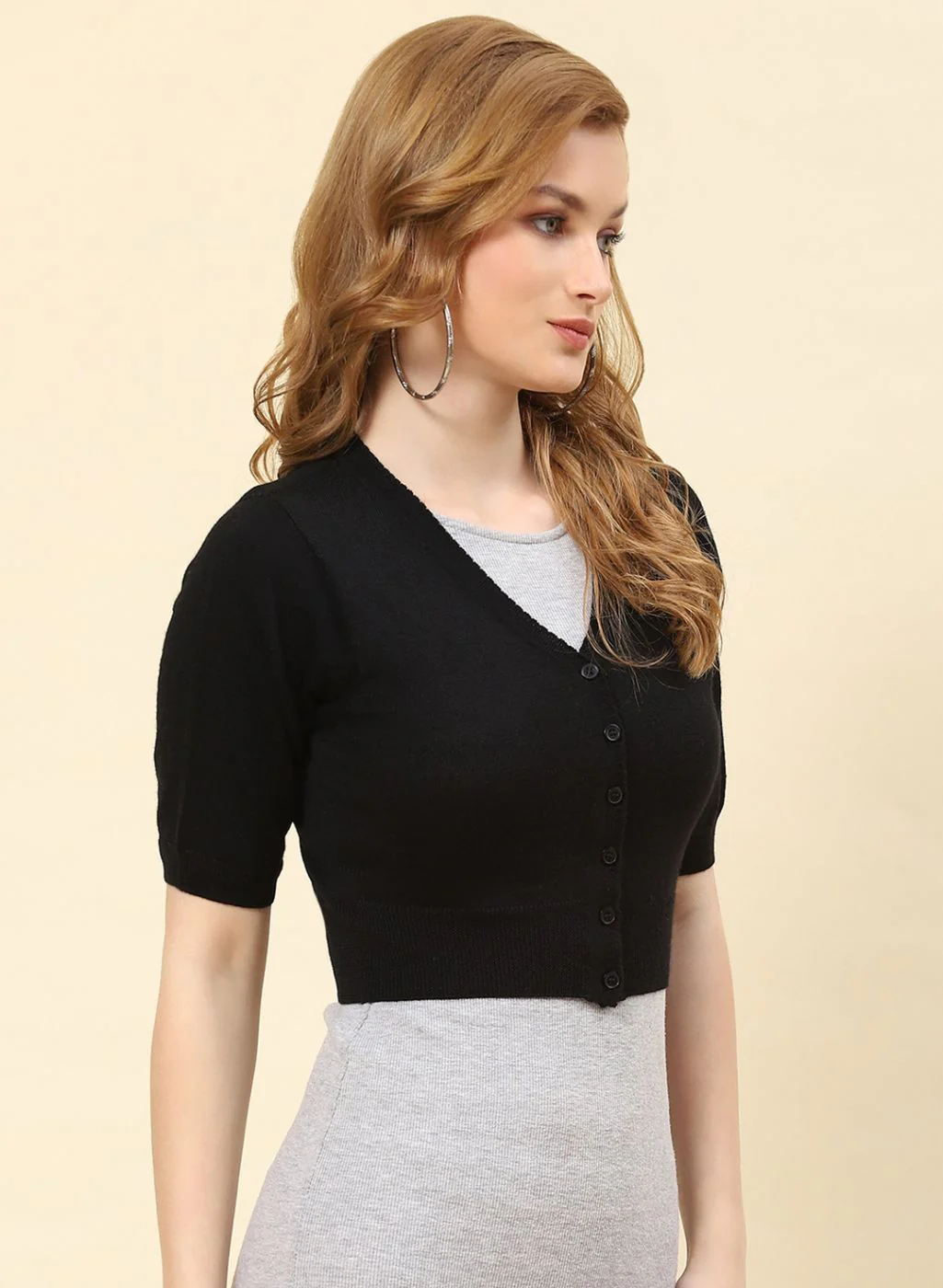 Women Black Solid Pure wool Blouse - Image 4