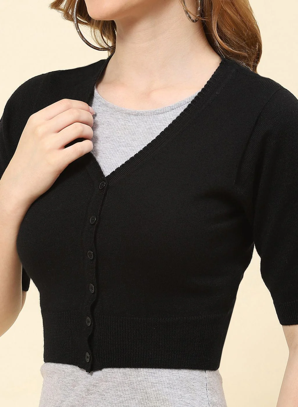 Women Black Solid Pure wool Blouse - Image 6