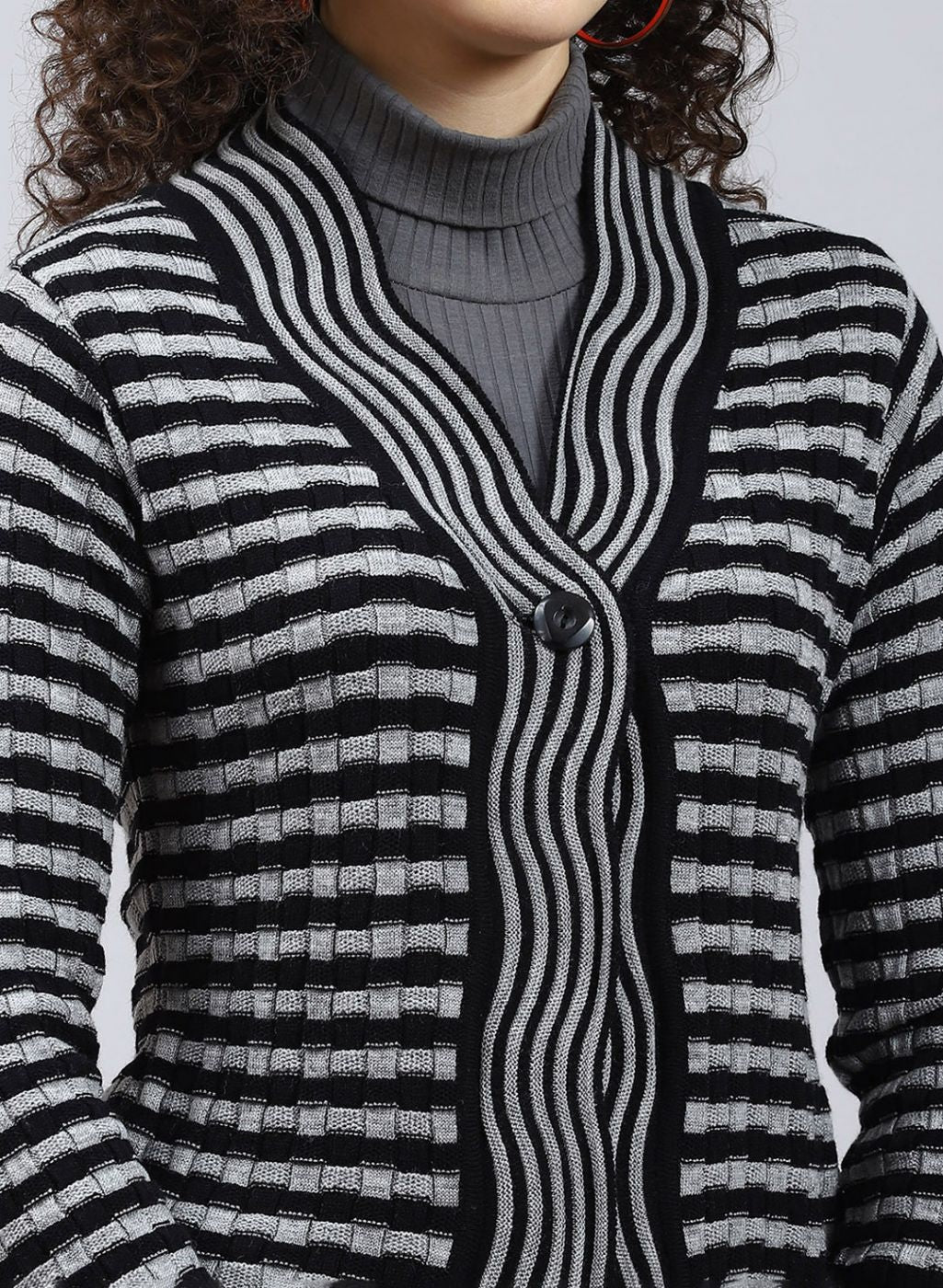 Women Black Stripe Wool blend Cardigan - Image 6