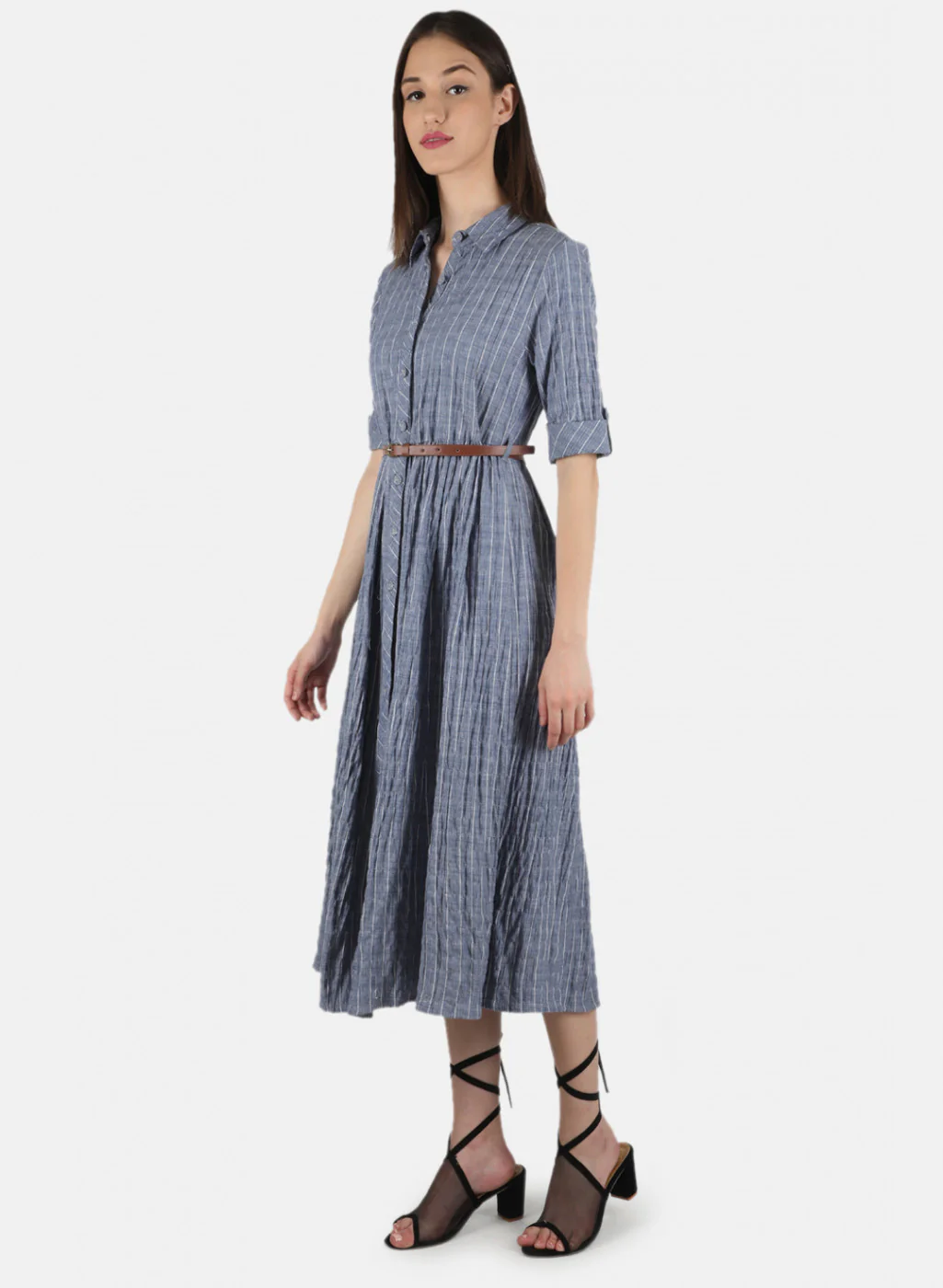 Women Blue Check Dress - Image 2