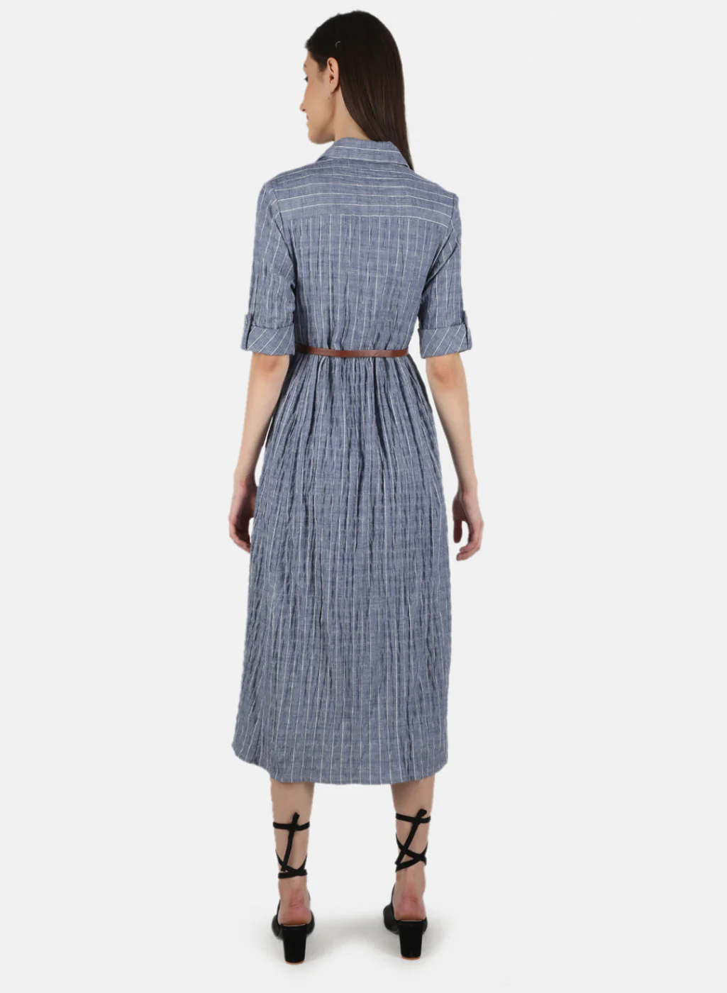 Women Blue Check Dress - Image 3