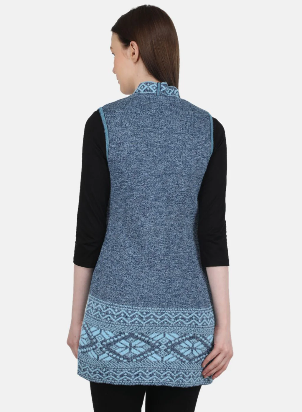 Women Blue Jaquard Cardigan - Image 3