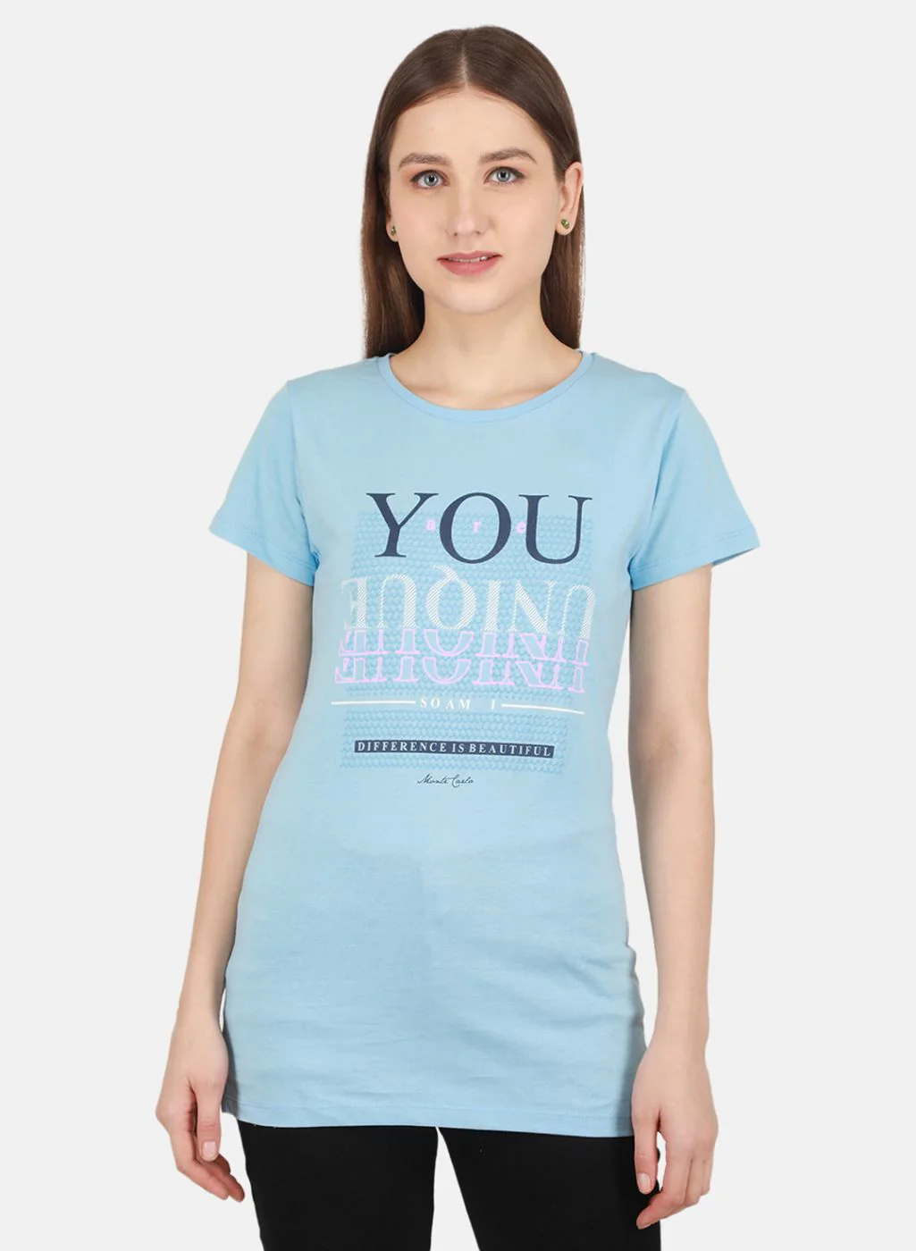 Women Blue & Peach Printed Top 2 Pc Set - Image 2