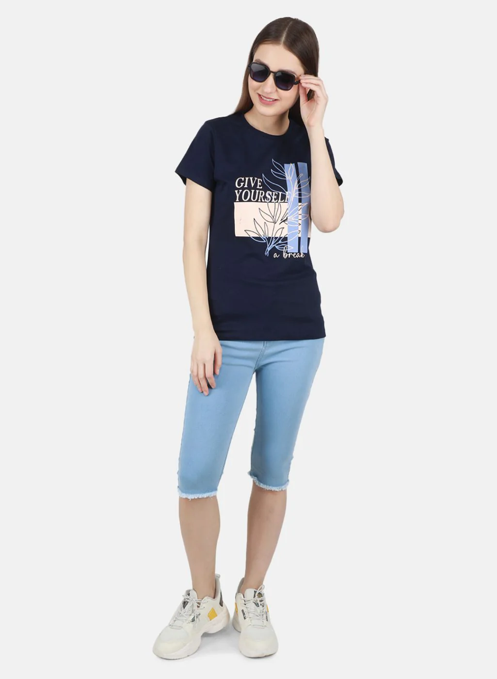 Women Blue & Pink Printed Top 2 Pc Set - Image 5