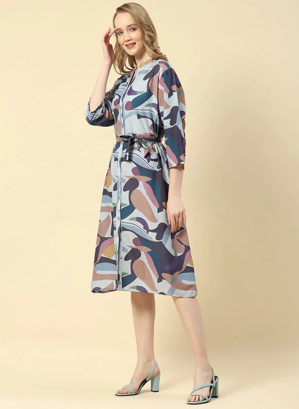 Women Blue Printed Dress - Image 3