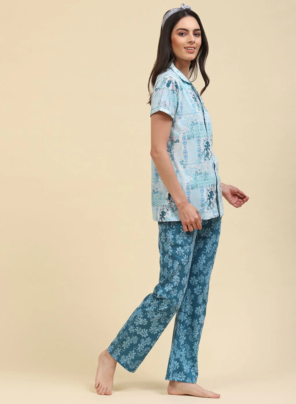 Women Blue Printed Lower Set - Image 3