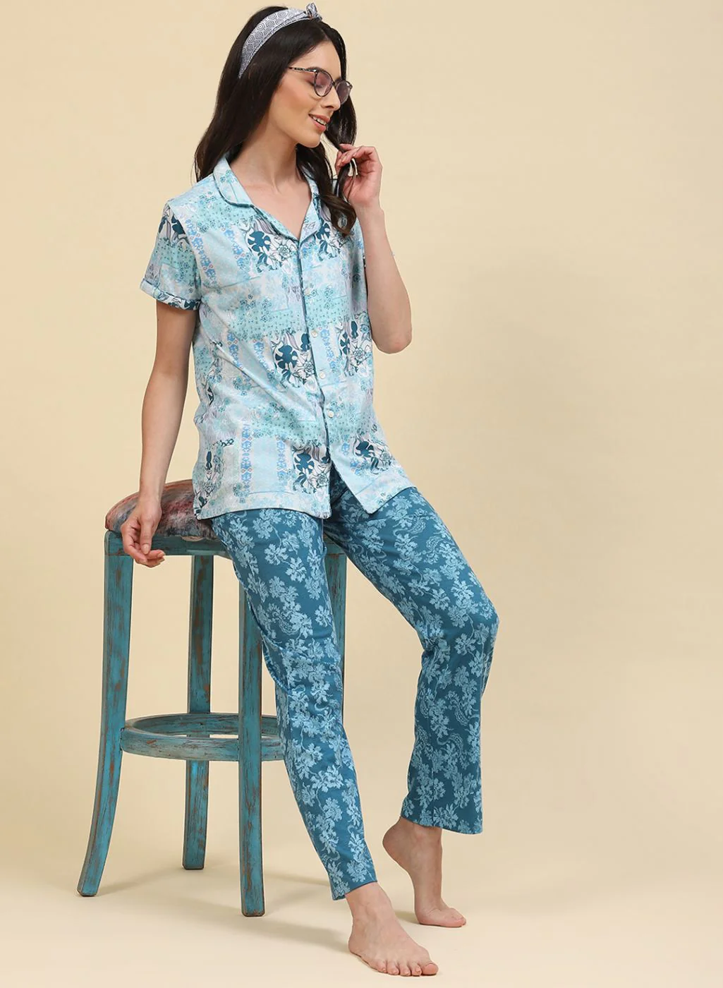 Women Blue Printed Lower Set - Image 5