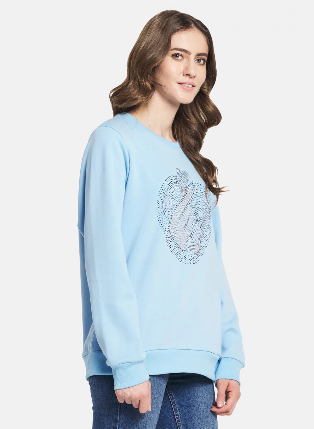 Women Blue Printed Sweatshirt - Image 6