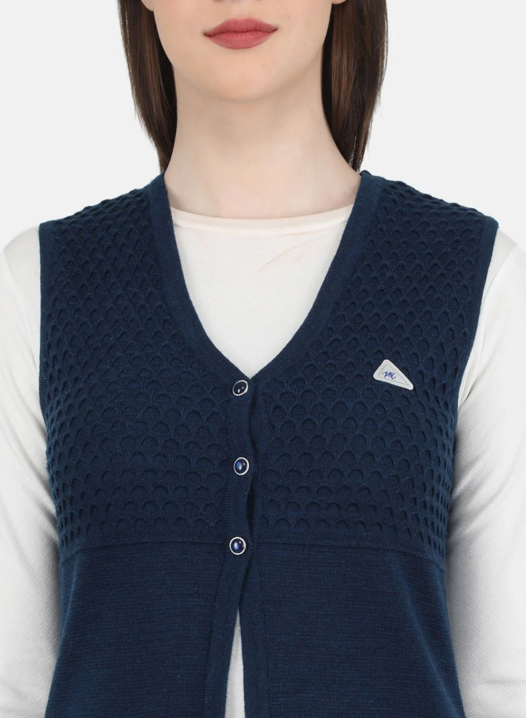 Women Blue Self Design Cardigan - Image 5