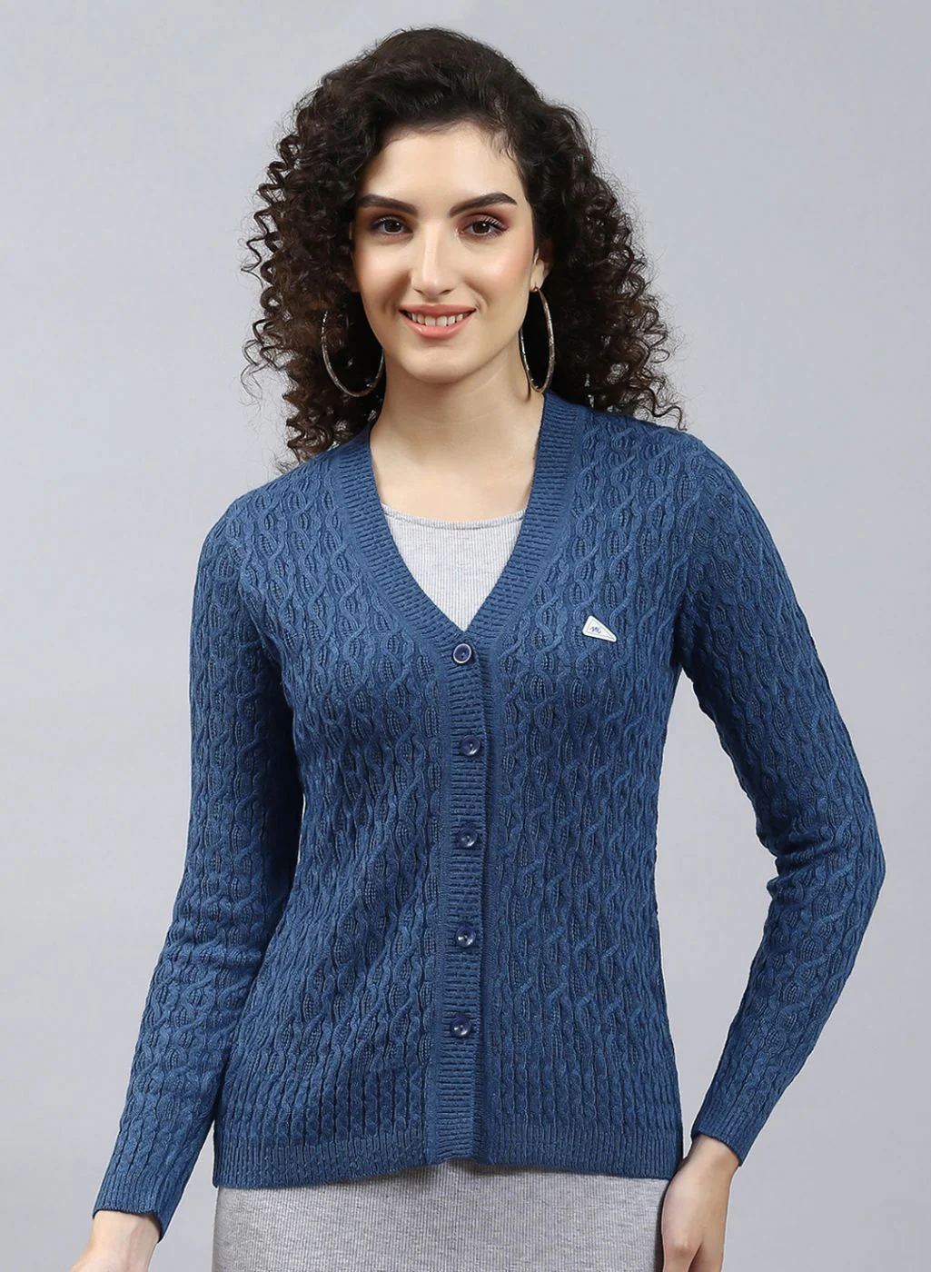 Women Blue Self Design Wool blend Cardigan - Image 2