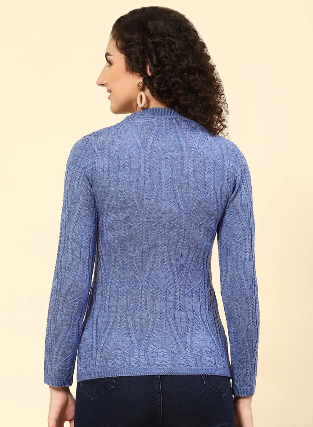 Women Blue Self Design Wool blend Cardigan - Image 5