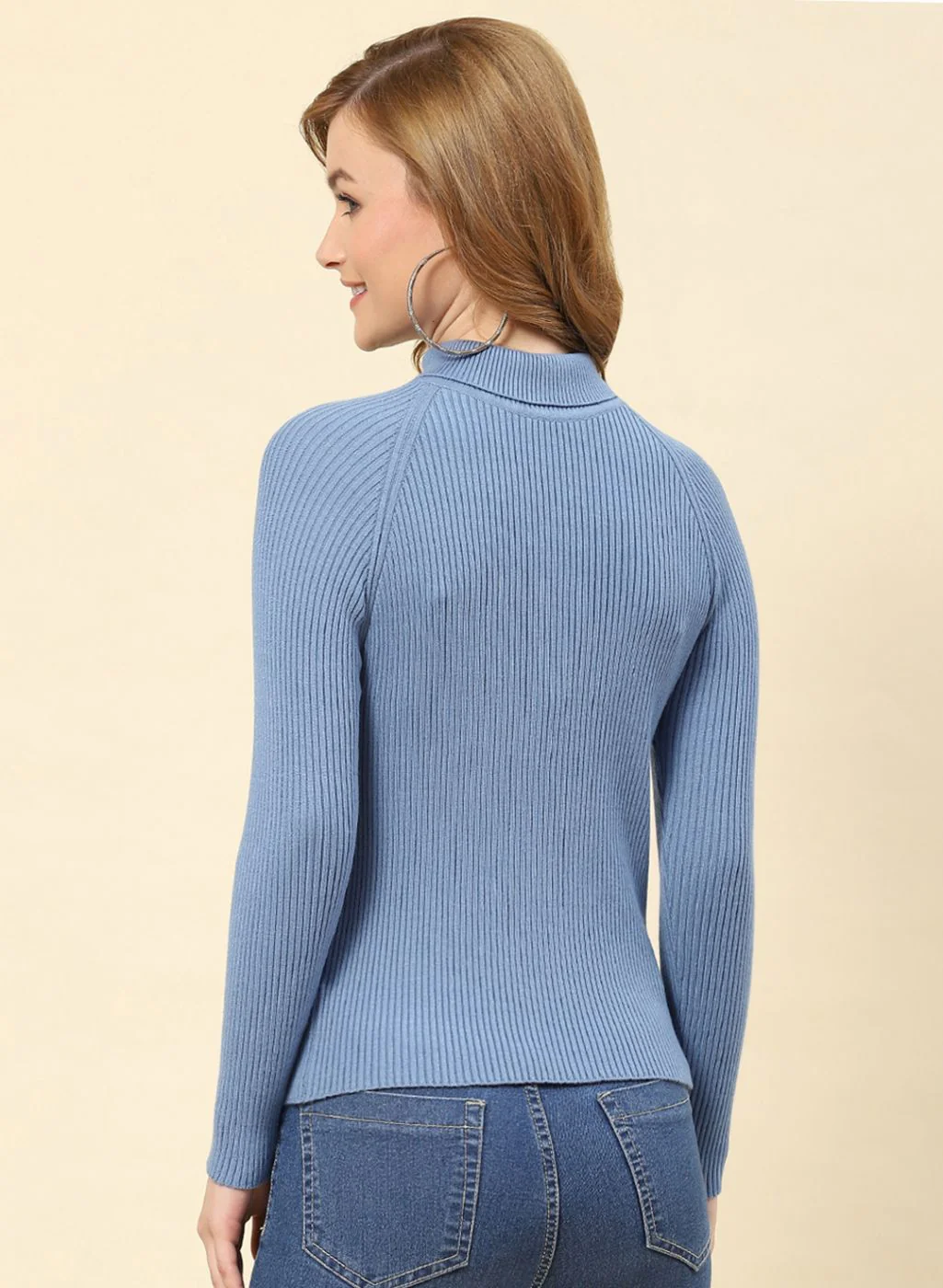 Women Blue Solid Blend wool Sceavy - Image 5