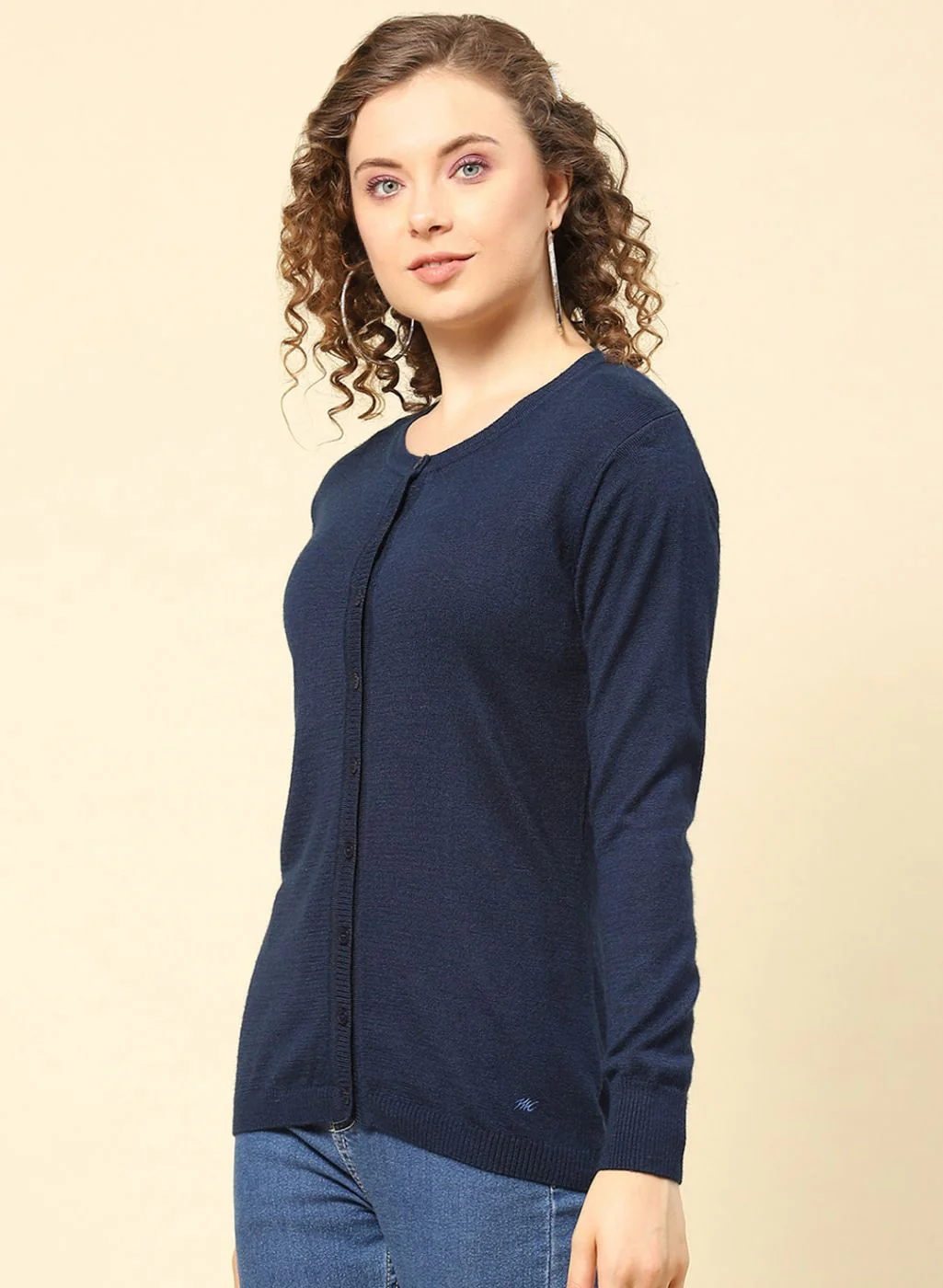 Women Blue Solid Modal Nylone Cardigan - Image 3