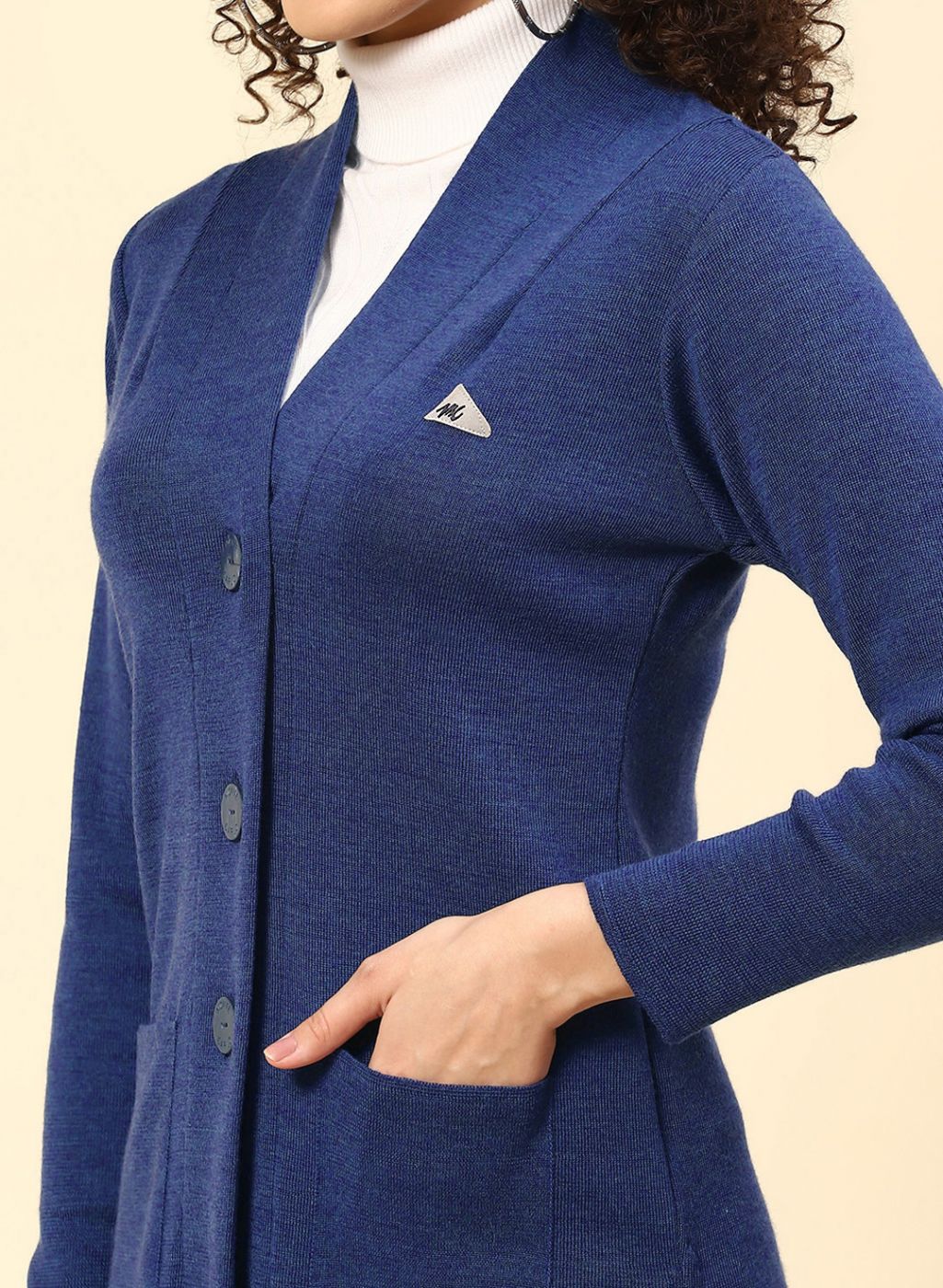 Women Blue Solid Pure wool Cardigan - Image 6