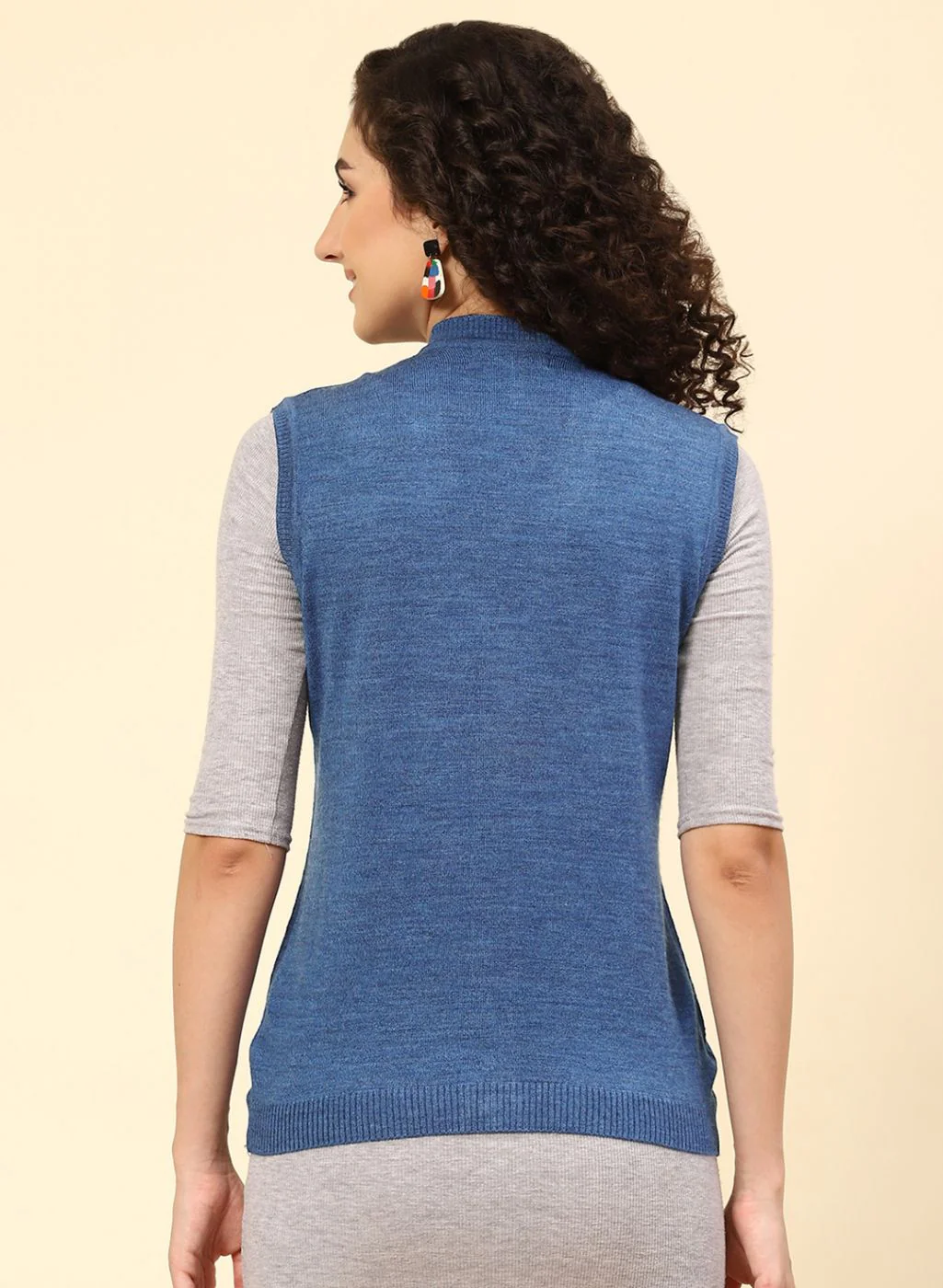 Women Blue Solid Wool blend Cardigan - Image 5