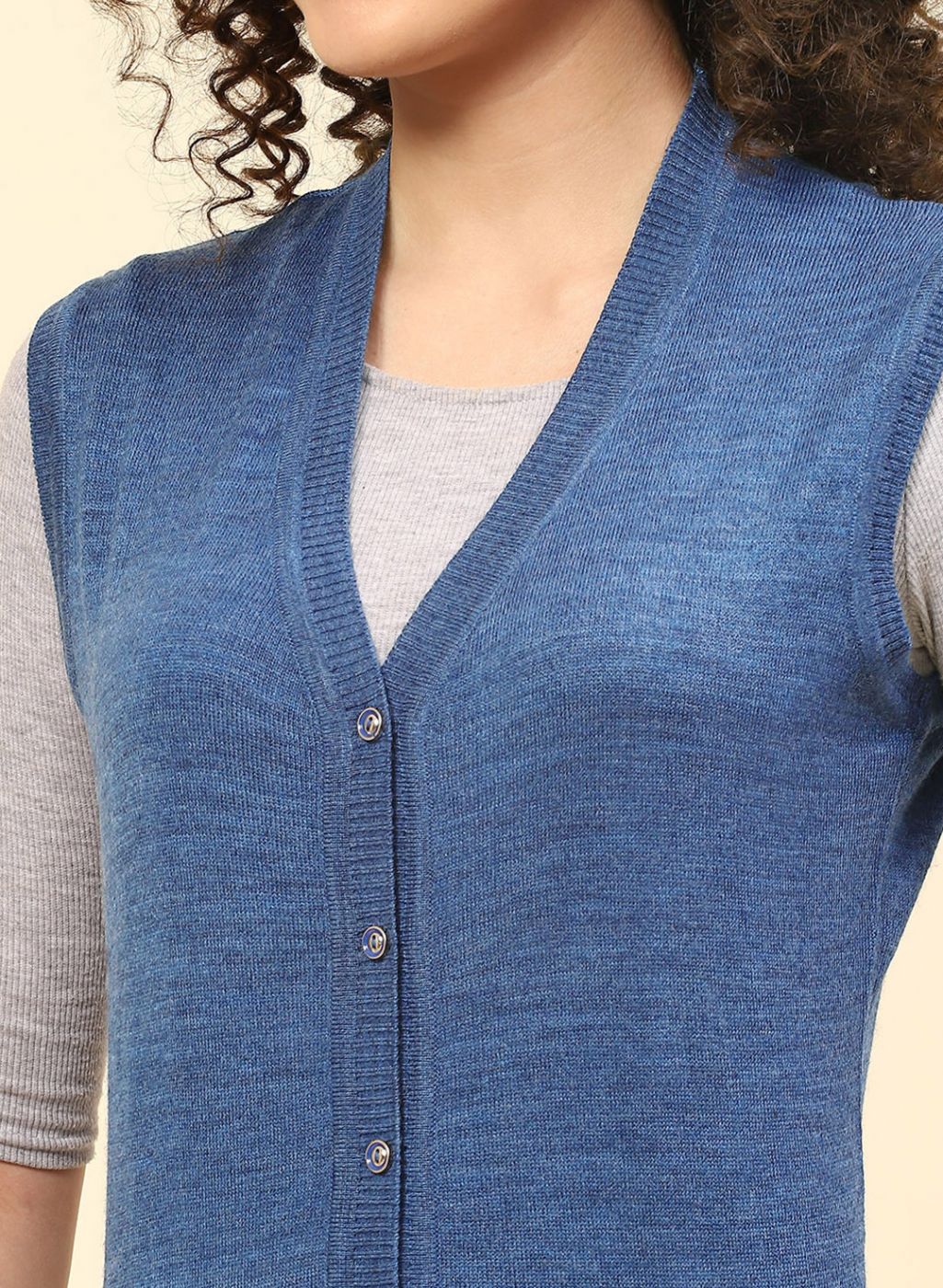Women Blue Solid Wool blend Cardigan - Image 6