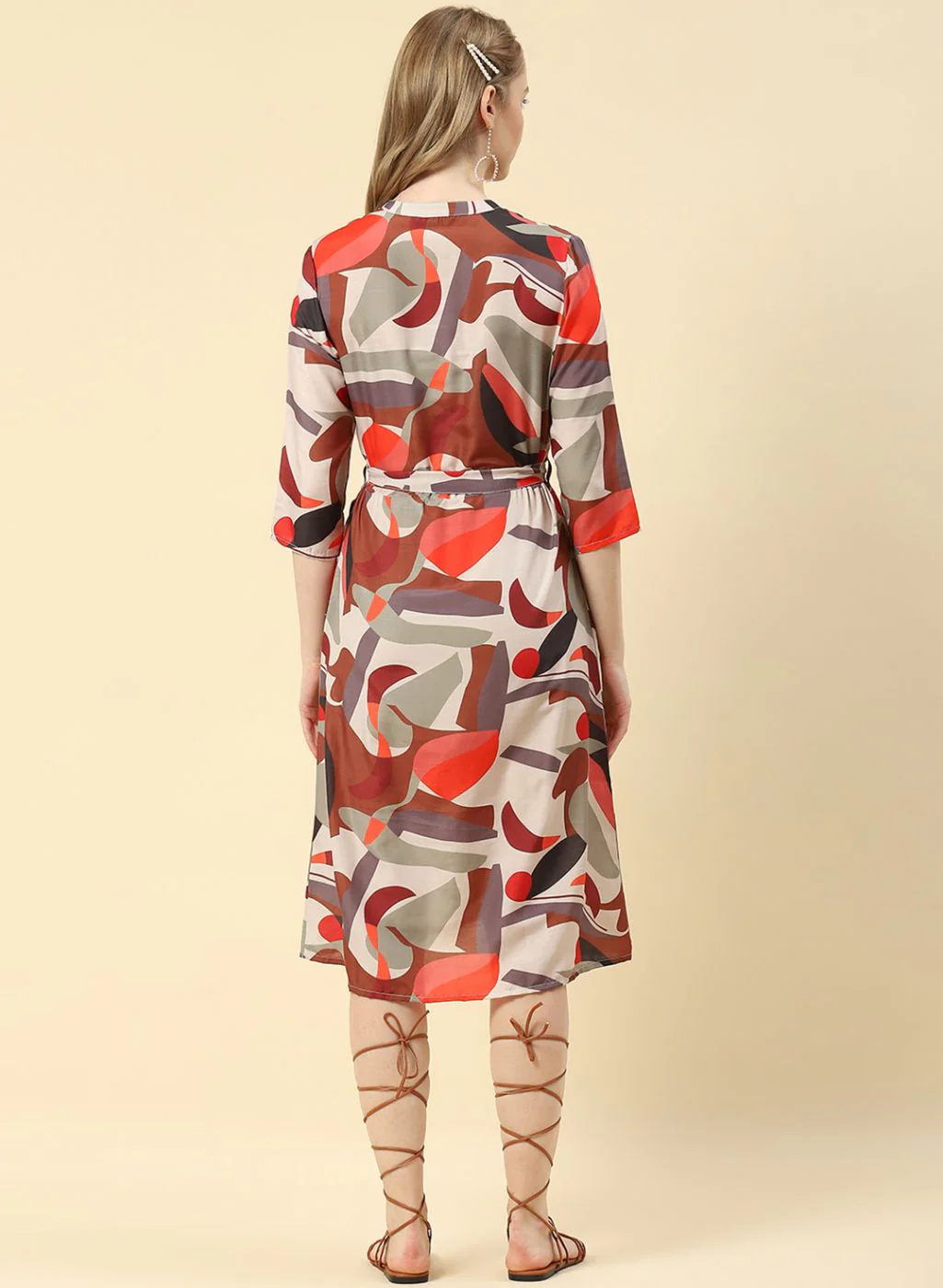 Women Brown Printed Dress - Image 5