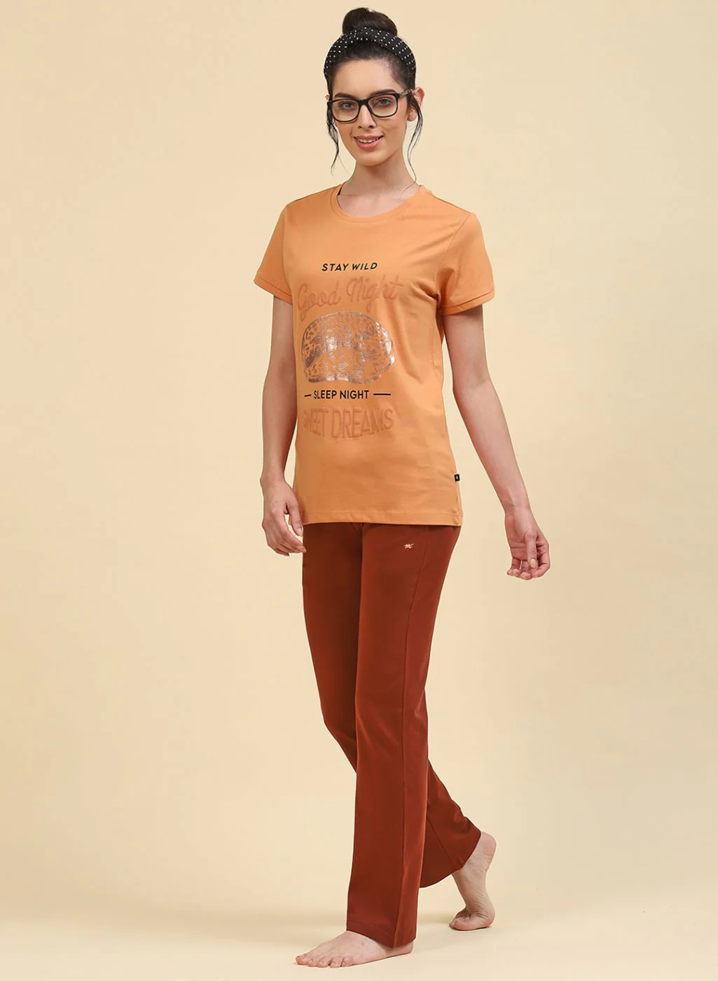 Women Brown Printed Lower Set - Image 2