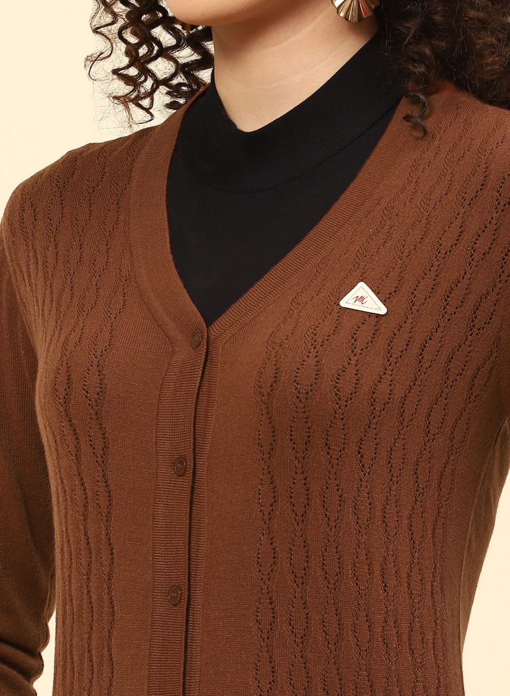 Women Brown Self Design Wool blend Cardigan - Image 6