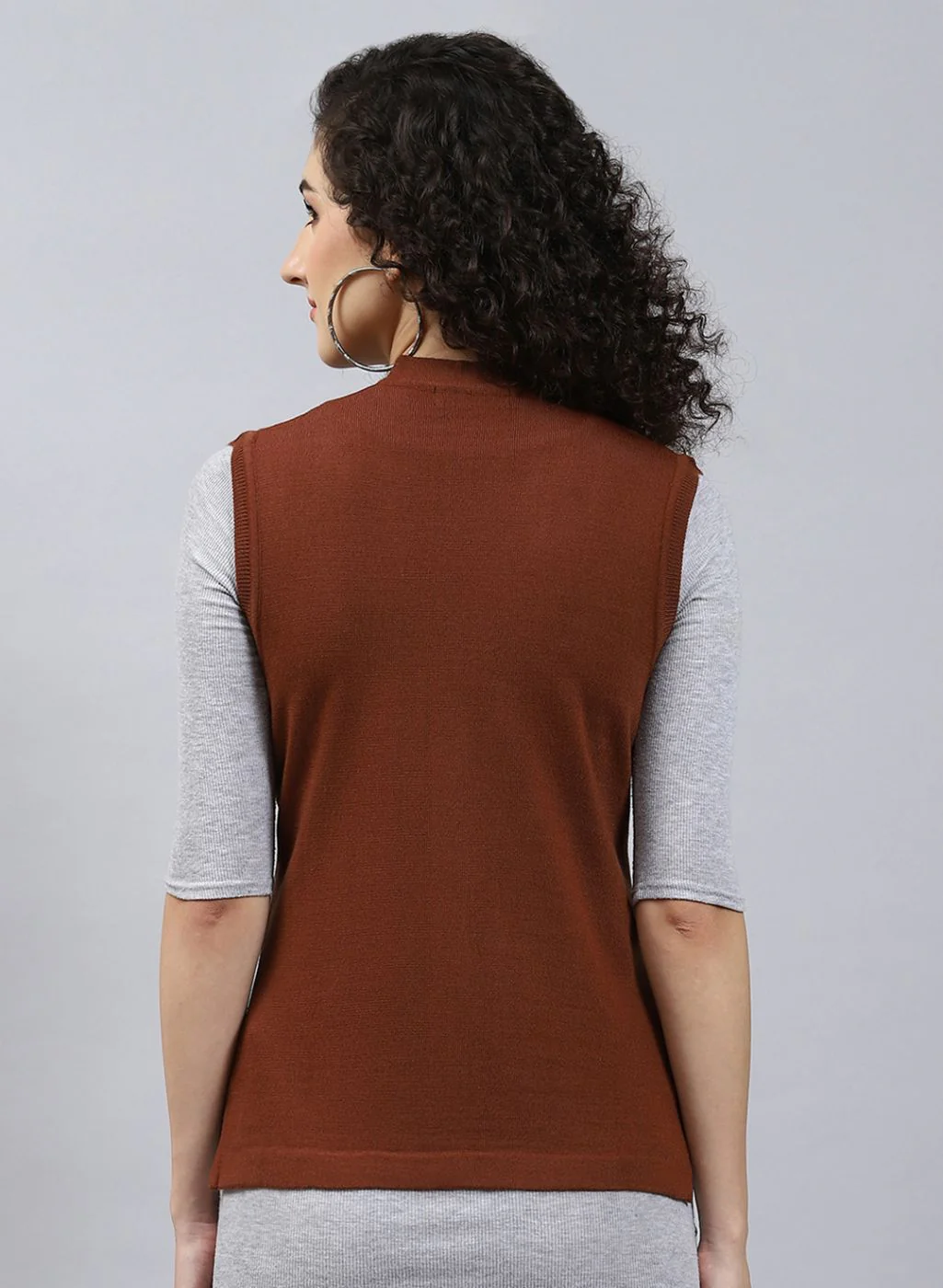 Women Brown Self Design Wool blend Cardigan - Image 5