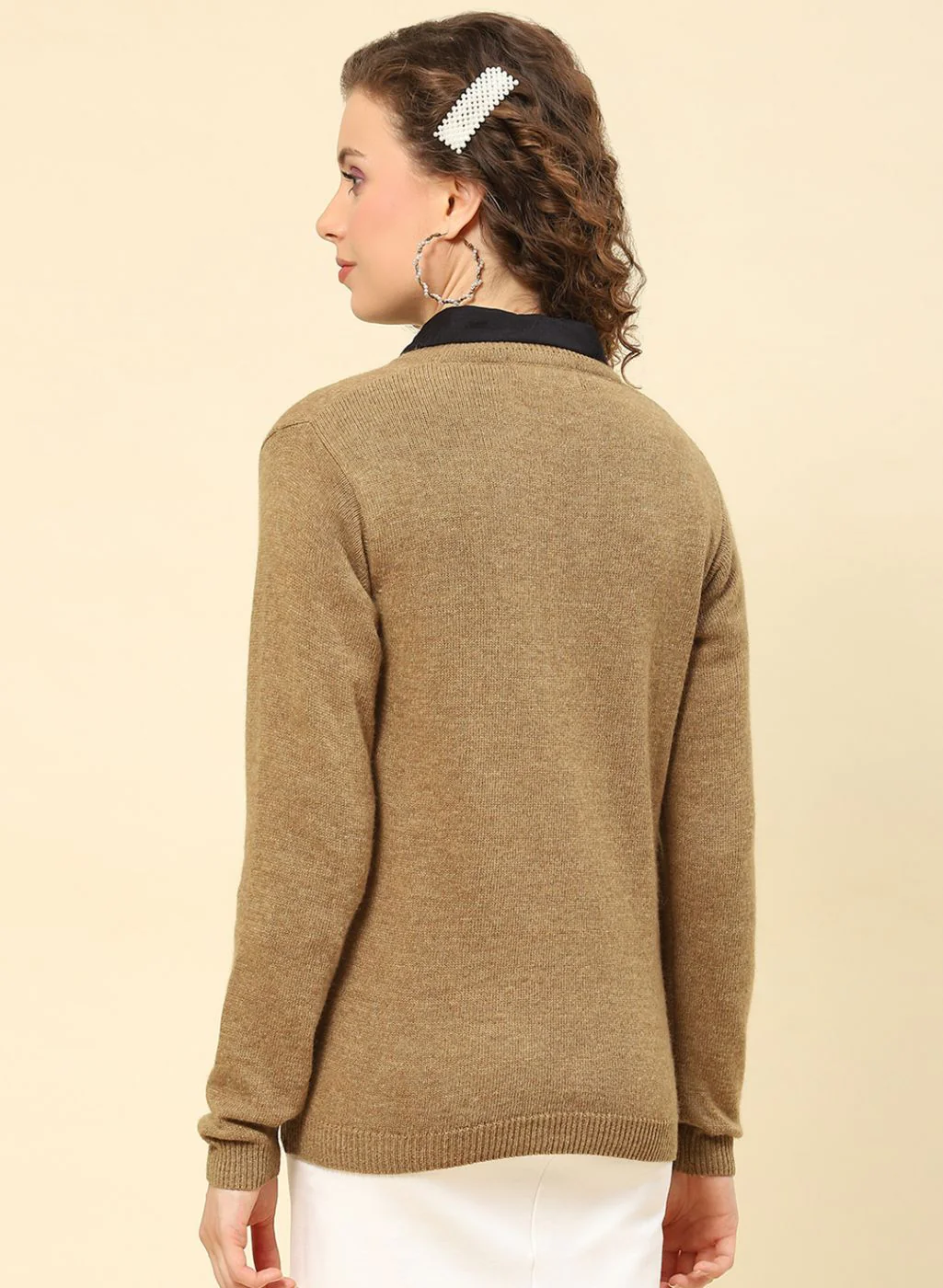 Women Brown Solid Lamb wool Cardigan - Image 3